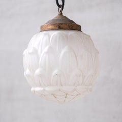 Opaque Brass and Glass Artichoke Style Pendant Light