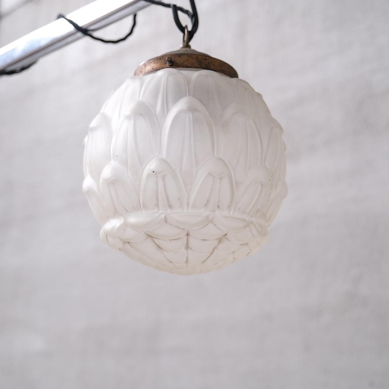 Opaque Brass and Glass Artichoke Style Pendant Light In Good Condition For Sale In London, GB
