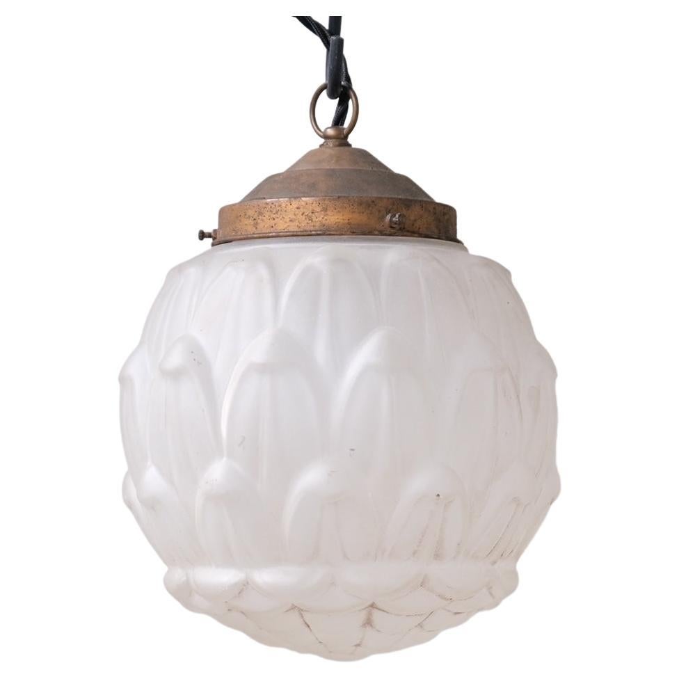 Opaque Brass and Glass Artichoke Style Pendant Light For Sale