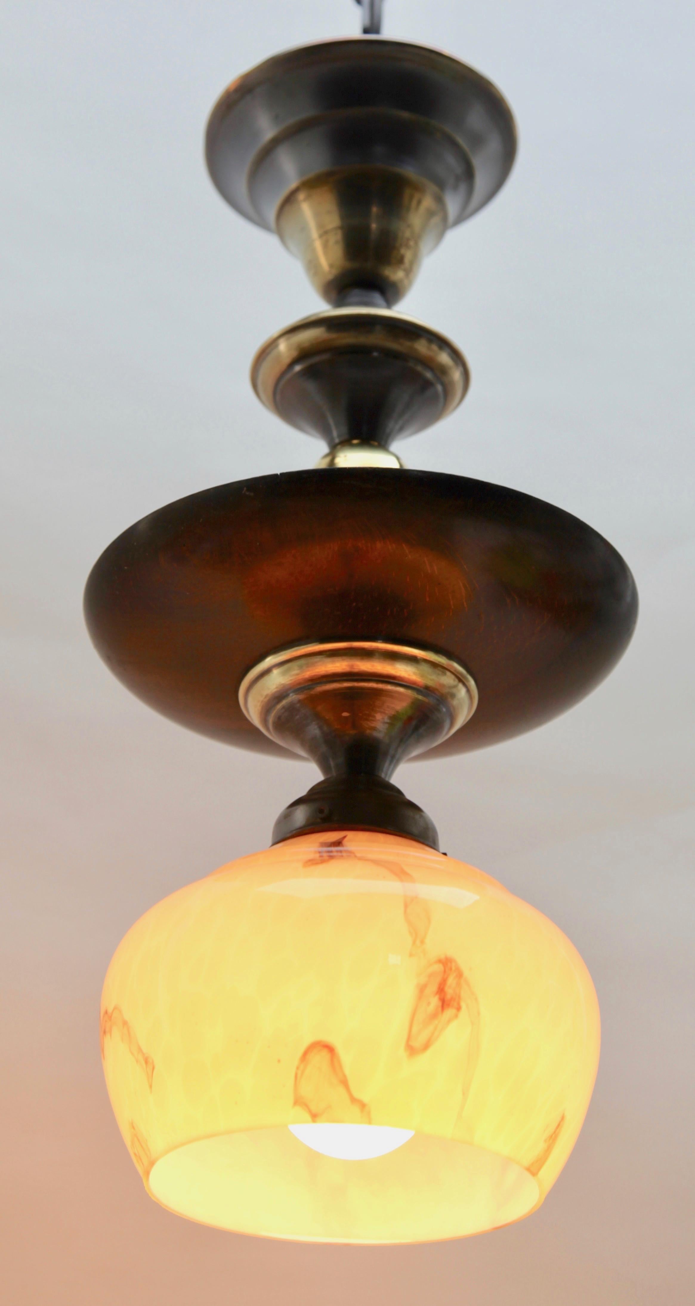 Opaque Glass Art Deco Pendant Ceiling Light Whit Wooden Detail 3