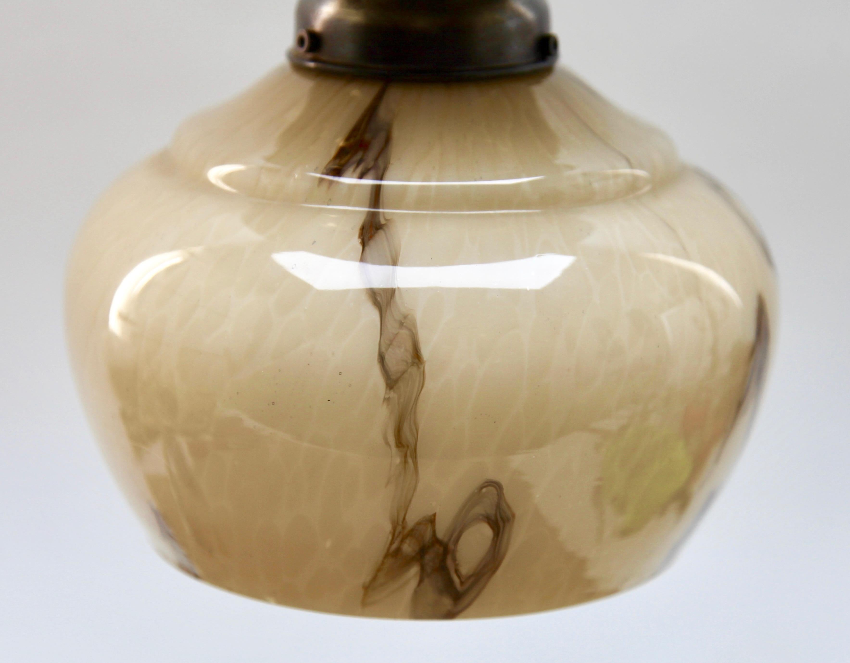 Mid-20th Century Opaque Glass Art Deco Pendant Ceiling Light Whit Wooden Detail