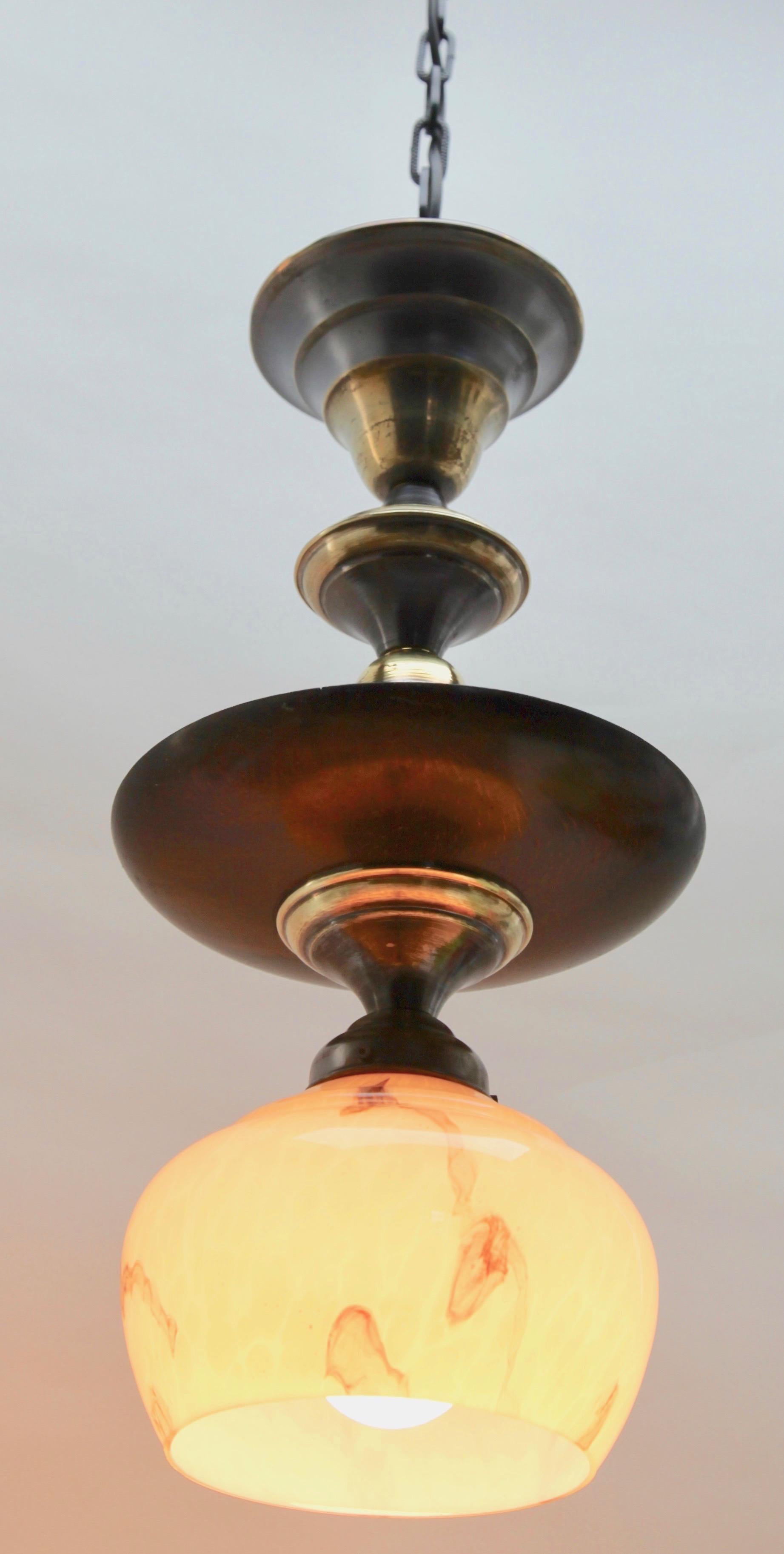 Opaque Glass Art Deco Pendant Ceiling Light Whit Wooden Detail 1