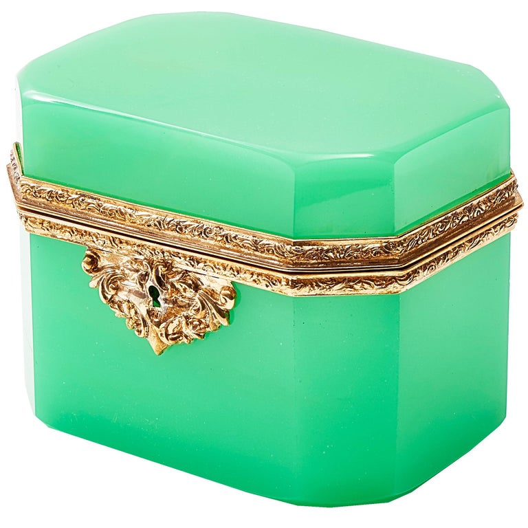 Opaque Green Glass Box with Ormolu Mounts, Bohemian, circa 1900 For