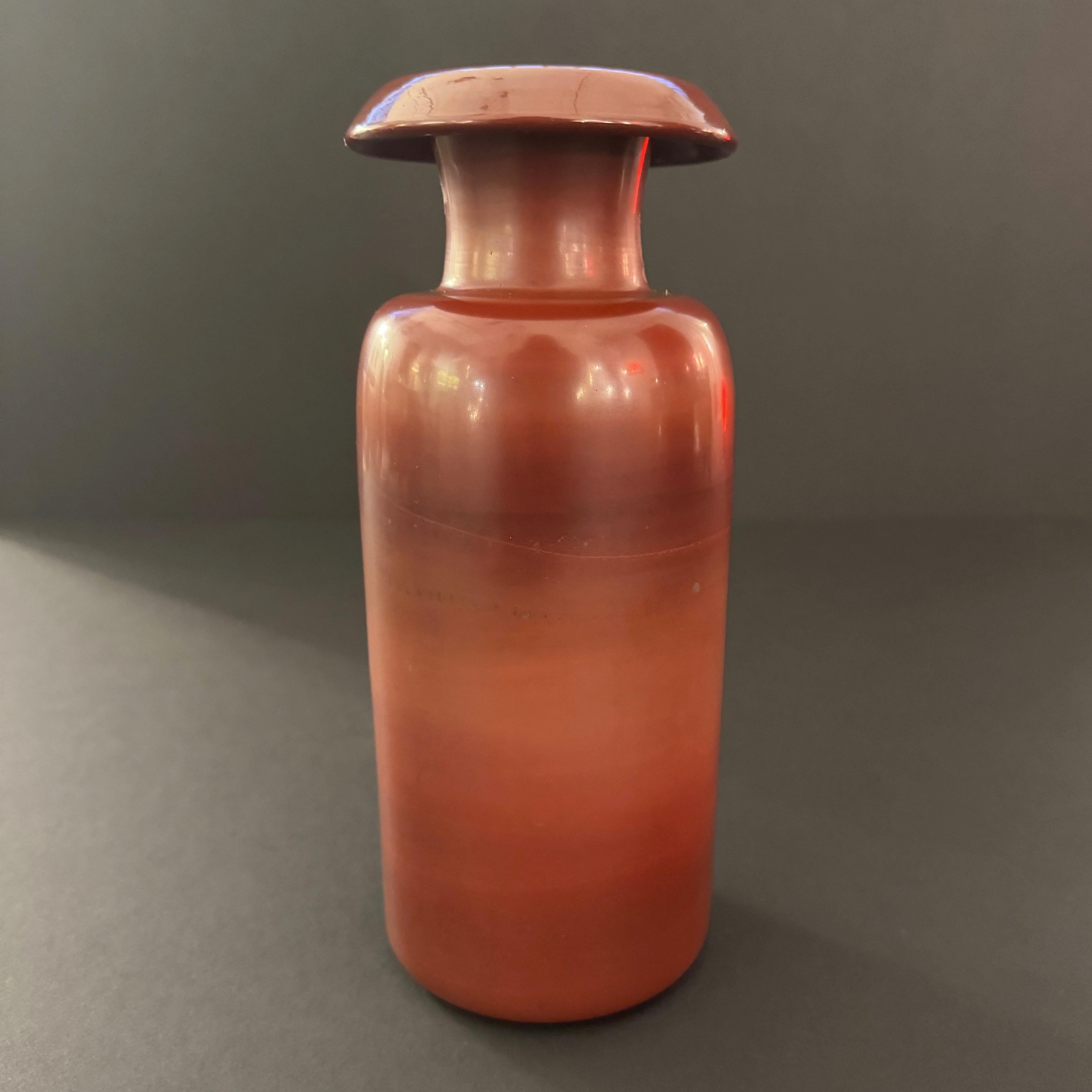 Opaque Pompeiian red glass vase, Italian 1960s.