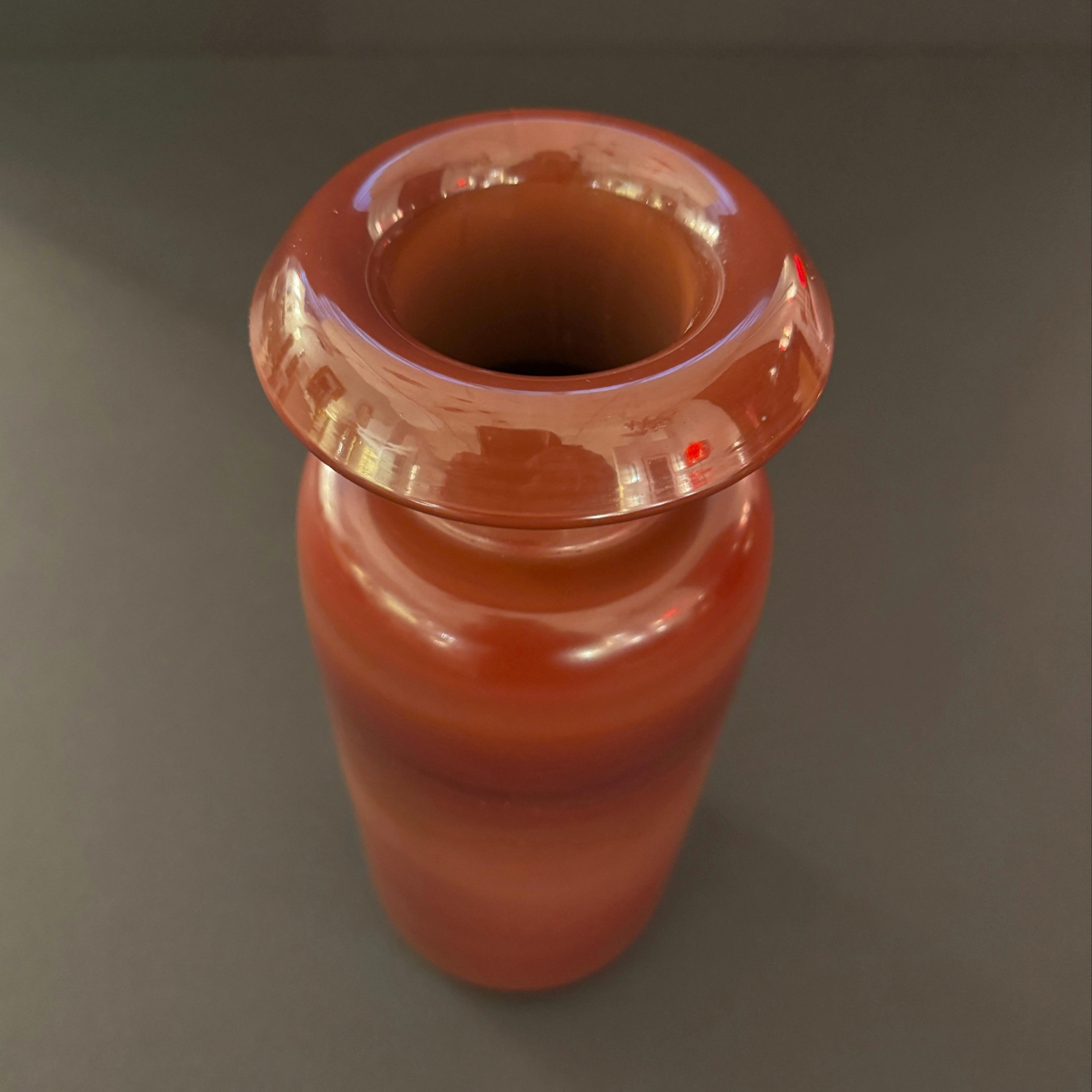 20th Century Opaque Pompeiian red glass vase, Italian 1960s For Sale