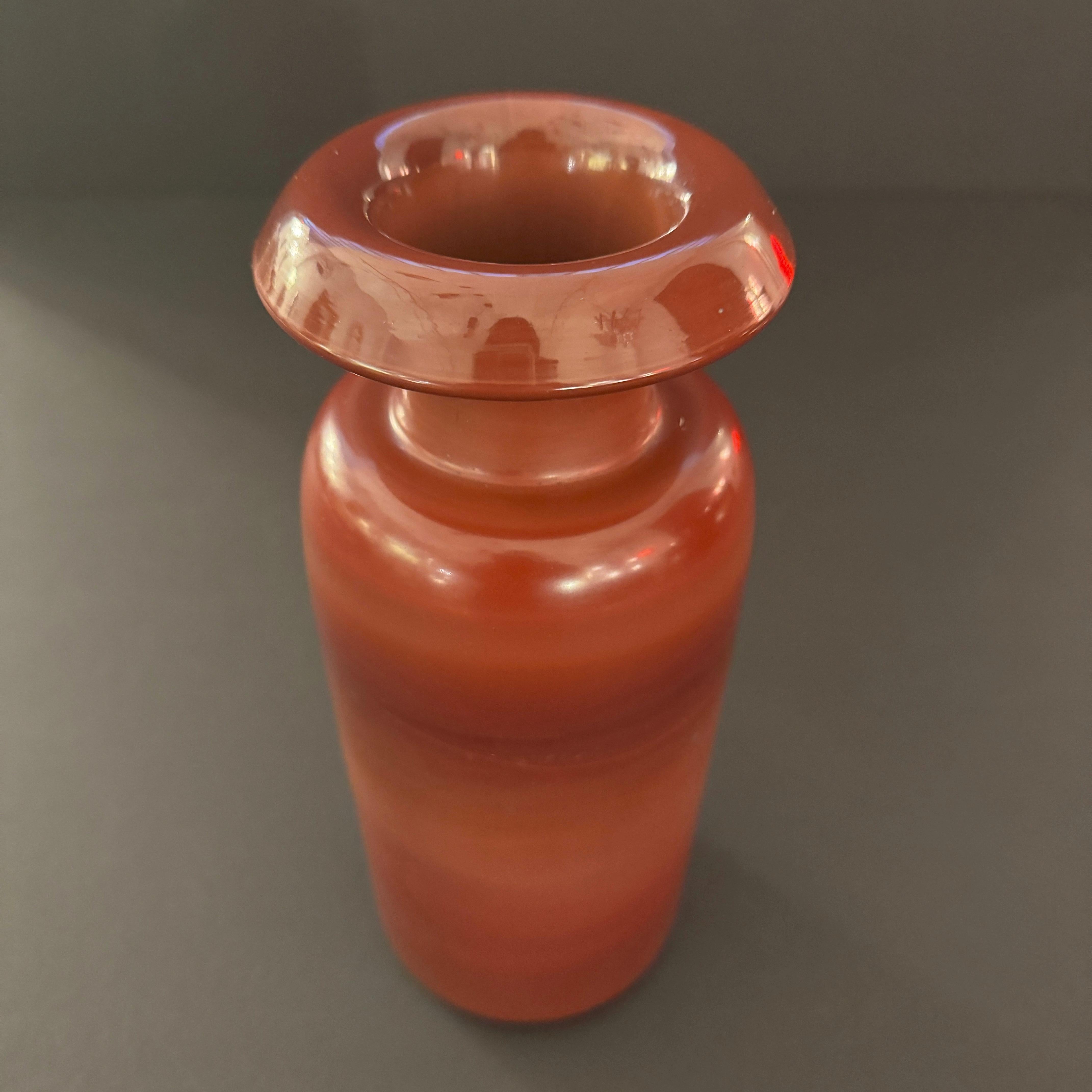 Glass Opaque Pompeiian red glass vase, Italian 1960s For Sale