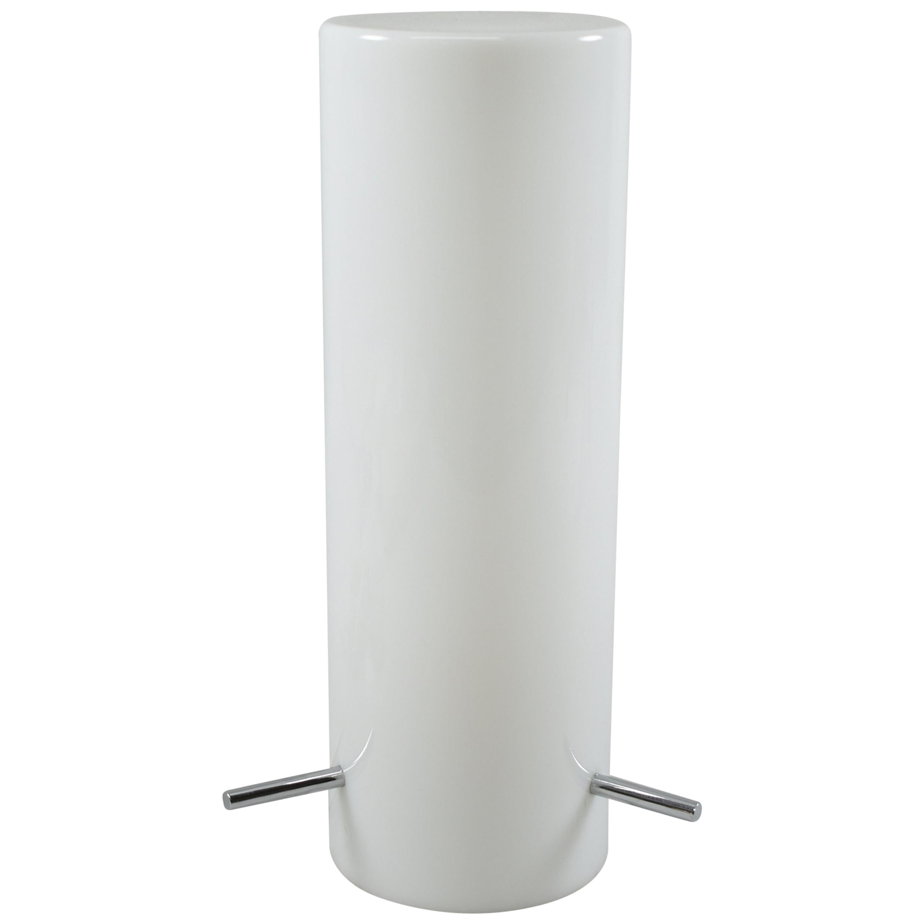 Opaque Vintage White Glass Cylinder Shade Table Lamp Attributed Stilnoro For Sale