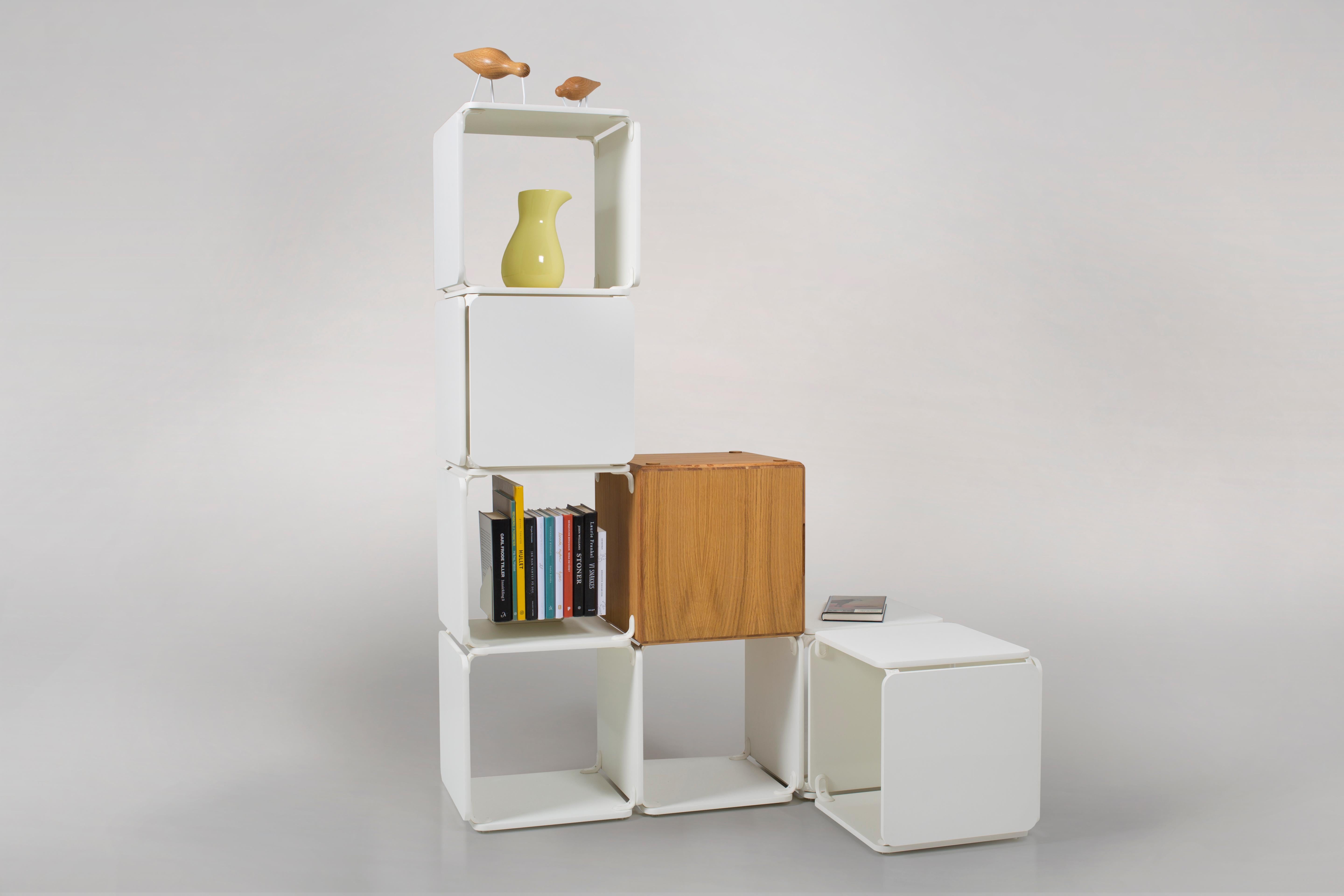 *Only sold in a full set (6 white cabinets & 1 wooden).

A modular shelving unit with patented clips. Three dimensional use for limitless creative possibilities, uses range from furniture, space dividers, structural features. Can be expanded,