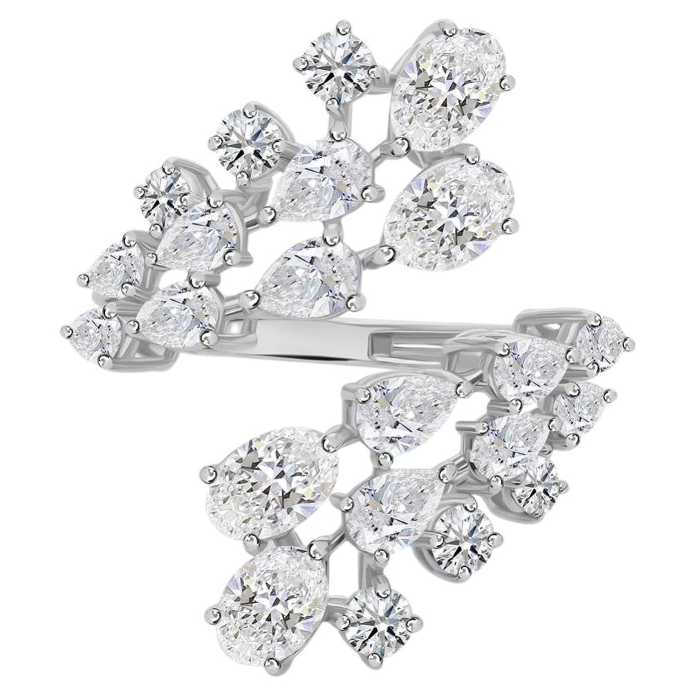 Open 2.86 Ct. Pear & Oval Natural Diamond Statement Ring in 18K White Gold