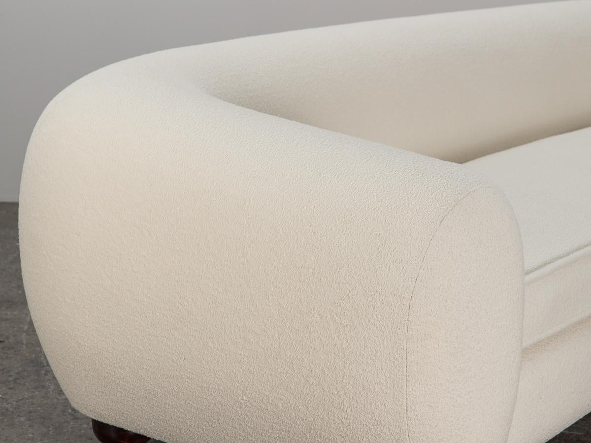  Custom Curved Sofa - Knoll Pearl Boucle with Ball Feet 1