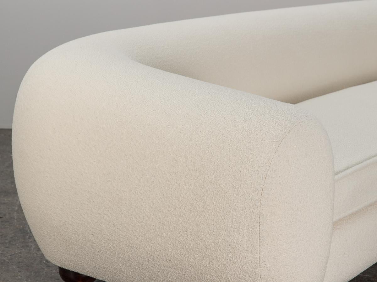Custom Curved Sofa - Knoll Pearl Boucle with Ball Feet 1