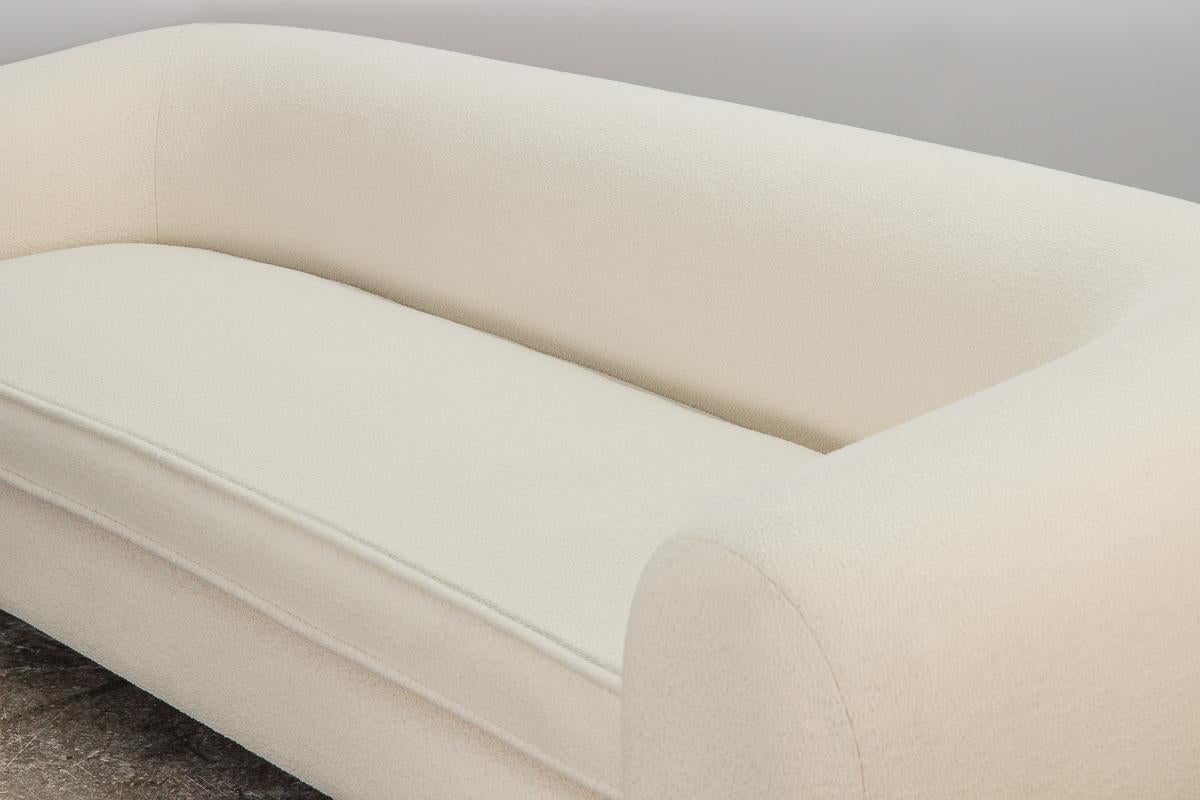 Mid-Century Modern  Custom Curved Sofa - Knoll Pearl Boucle with Ball Feet