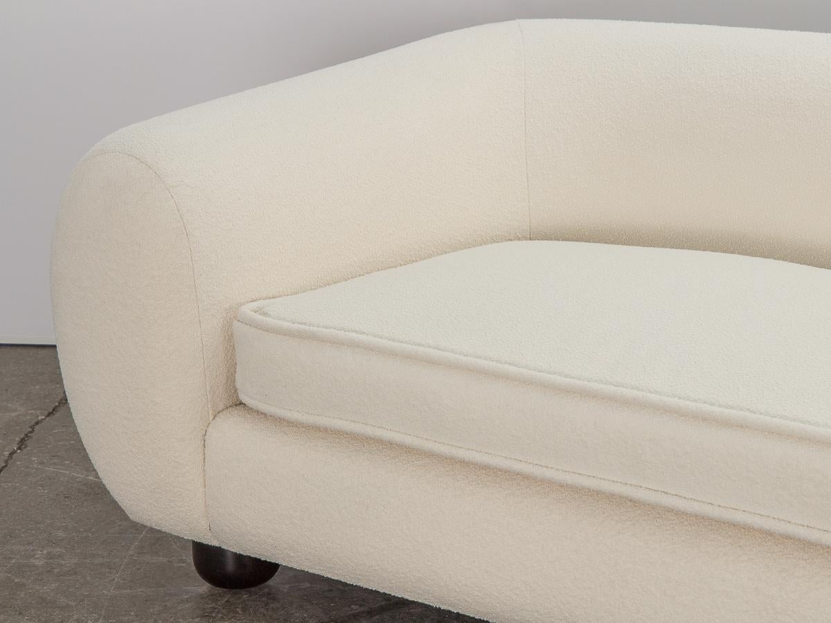American  Custom Curved Sofa - Knoll Pearl Boucle with Ball Feet