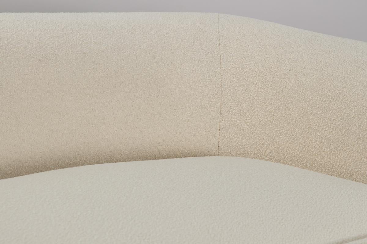 Contemporary  Custom Curved Sofa - Knoll Pearl Boucle with Ball Feet