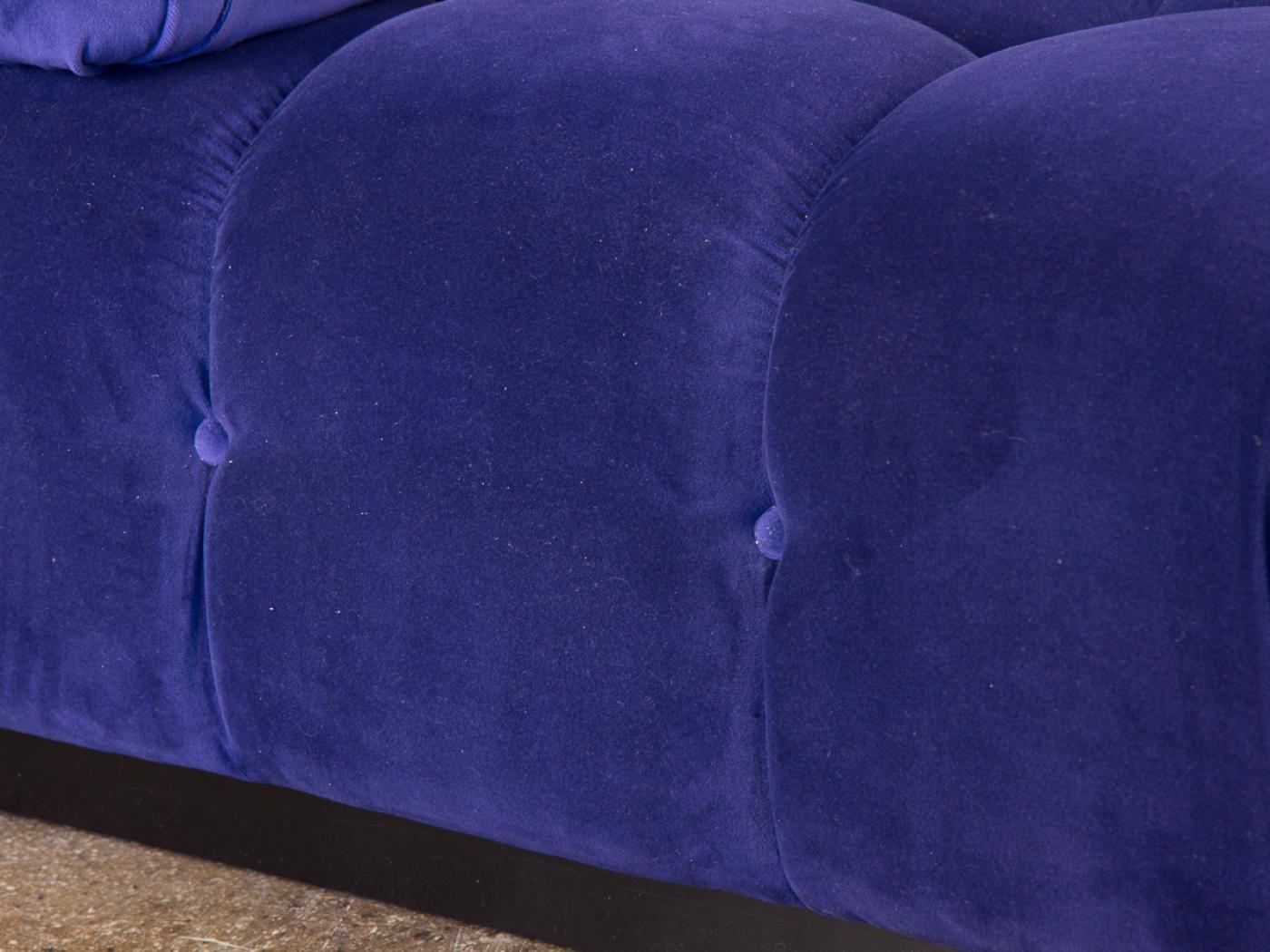 Open Air Modern Purple Blue Velvet Custom Modular Tufted Loveseat with Ottoman For Sale 2