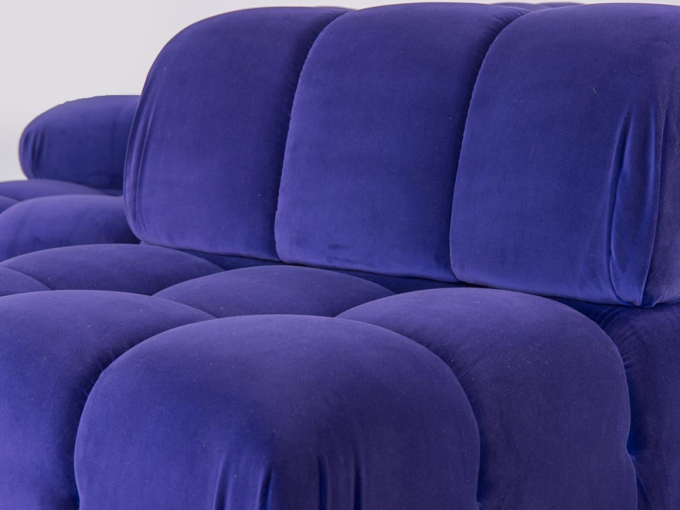Steel Open Air Modern Purple Blue Velvet Custom Modular Tufted Loveseat with Ottoman For Sale