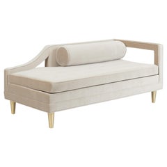 Open Arm Chaise Longue with Brass Legs