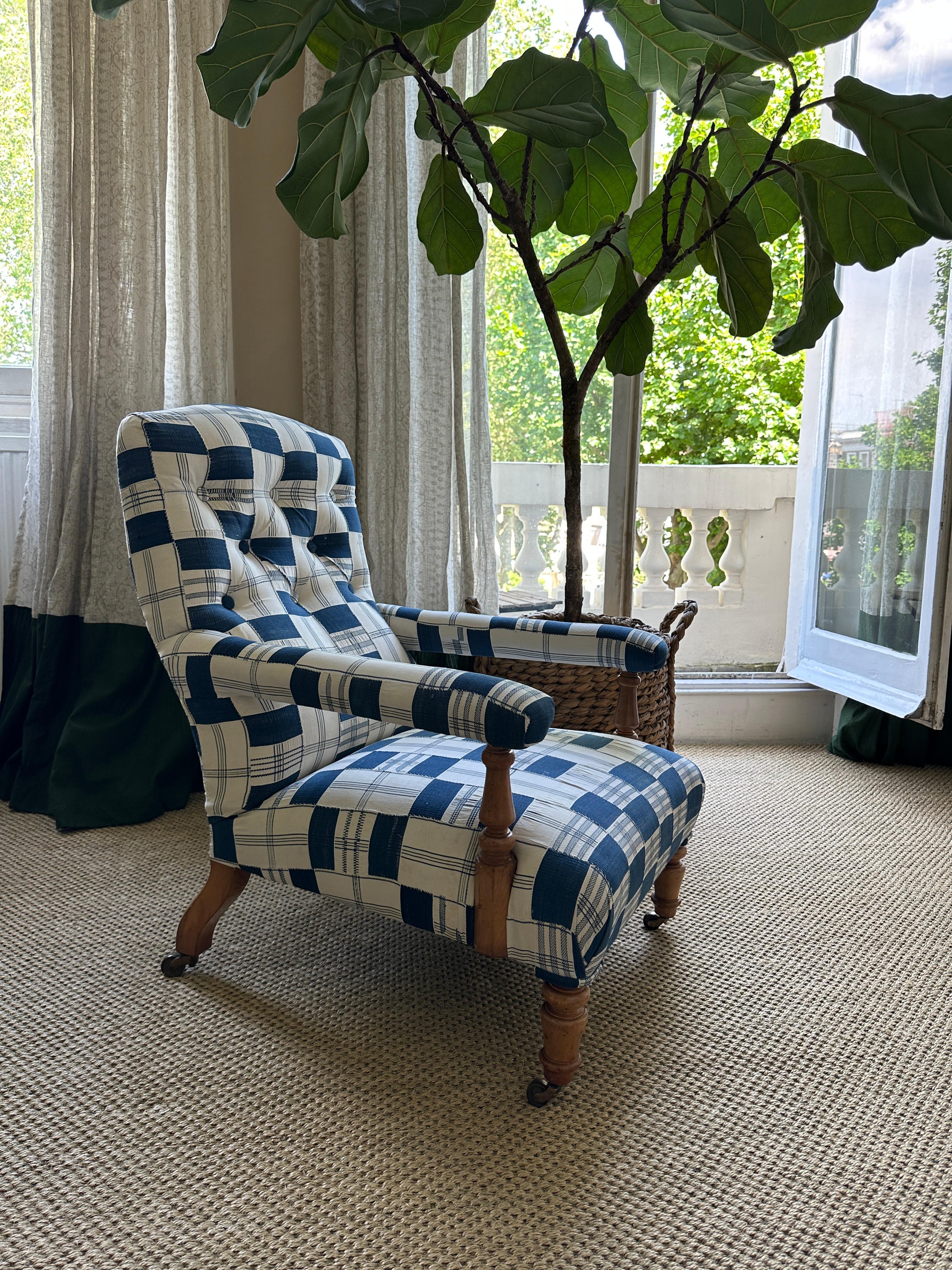 blue gingham armchair