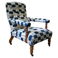 Open Armchair by Hindley & Son. upholstered in vintage Kente Cloth