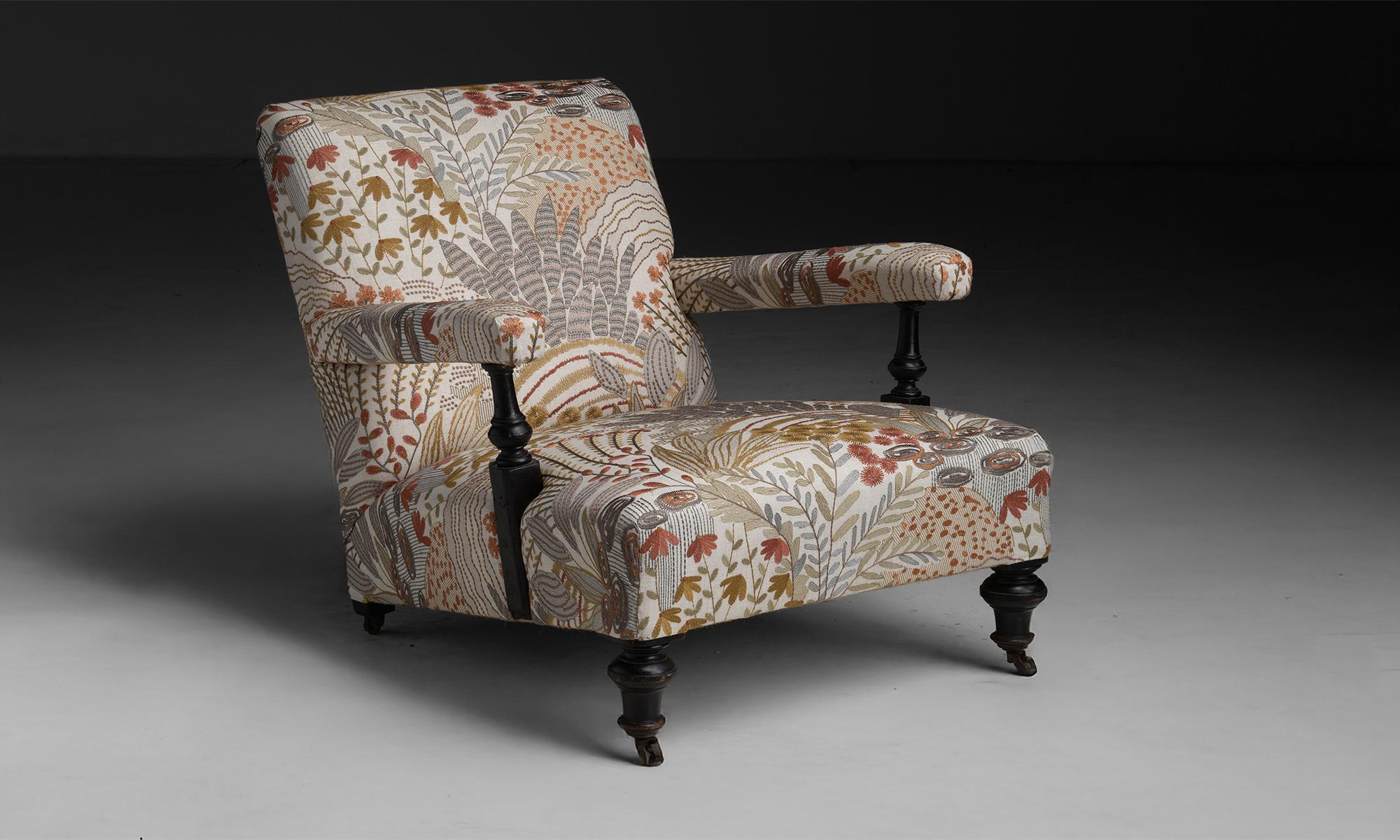 Linen Open Armchair, England circa 1890