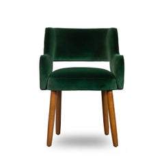 Modern Green Open Back Dining Chair with Curved Arms and Tapered Legs