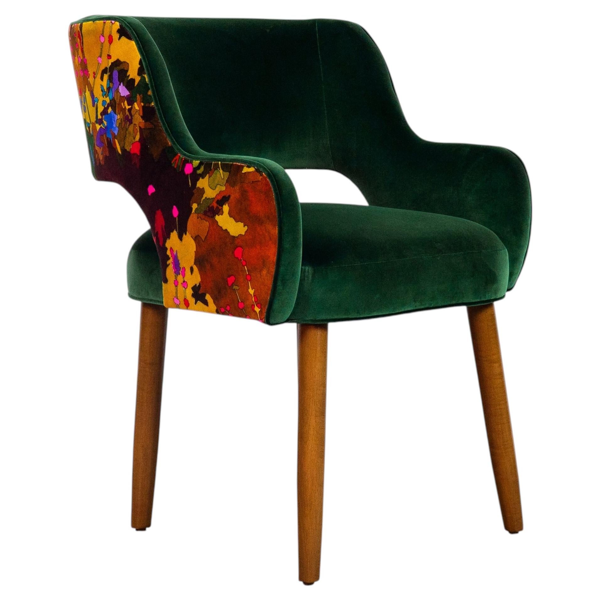 Modern Green Open Back Dining Chair with Curved Arms and Tapered Legs