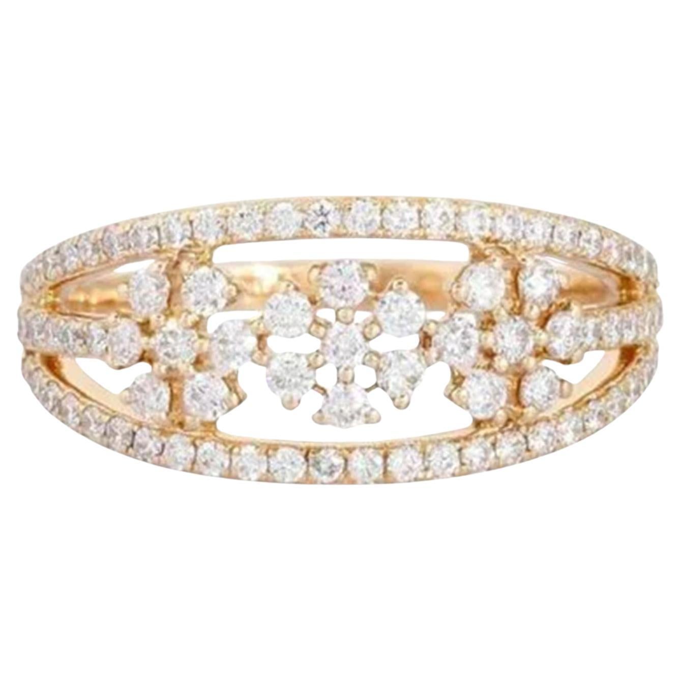For Sale:  Open Band Flower 14K (or 18k upon request) Yellow Gold Cluster Diamond Ring