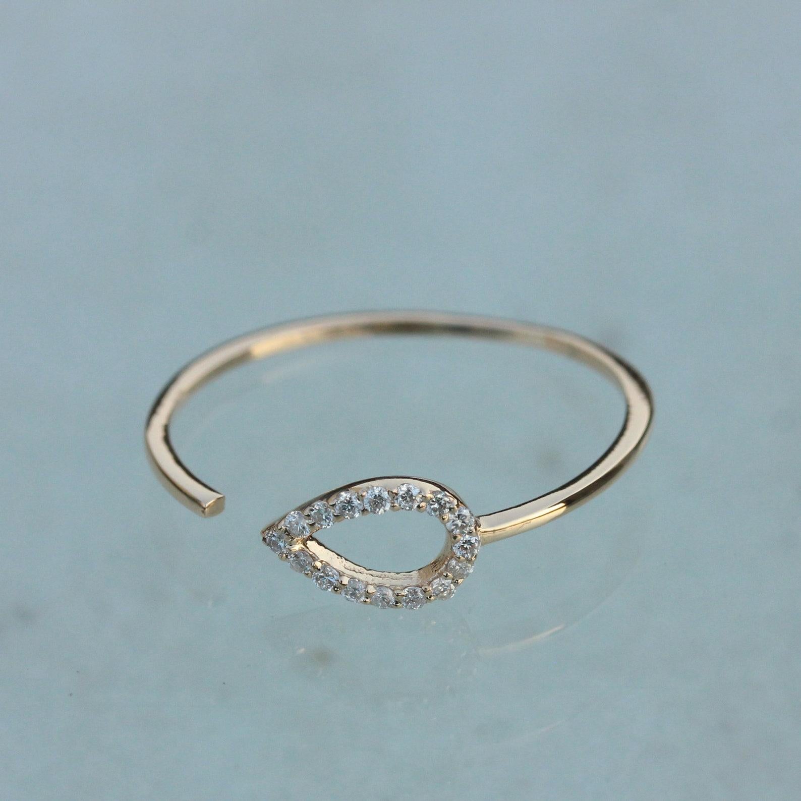 Round Cut Open Band Ring 14k Gold Genuine Pave Diamond Ring Handmade Summer Jewellery. For Sale