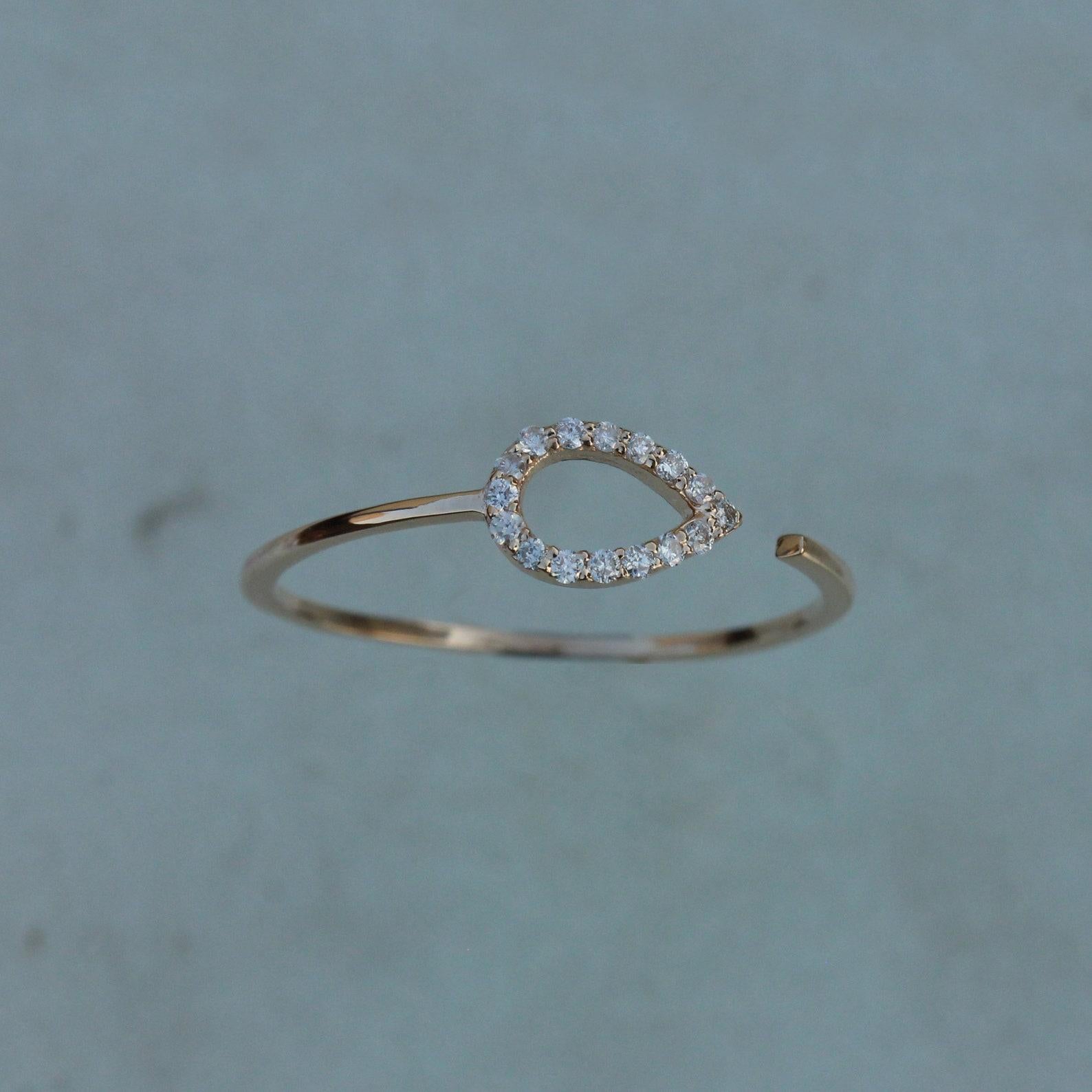 Open Band Ring 14k Gold Genuine Pave Diamond Ring Handmade Summer Jewellery. For Sale 1