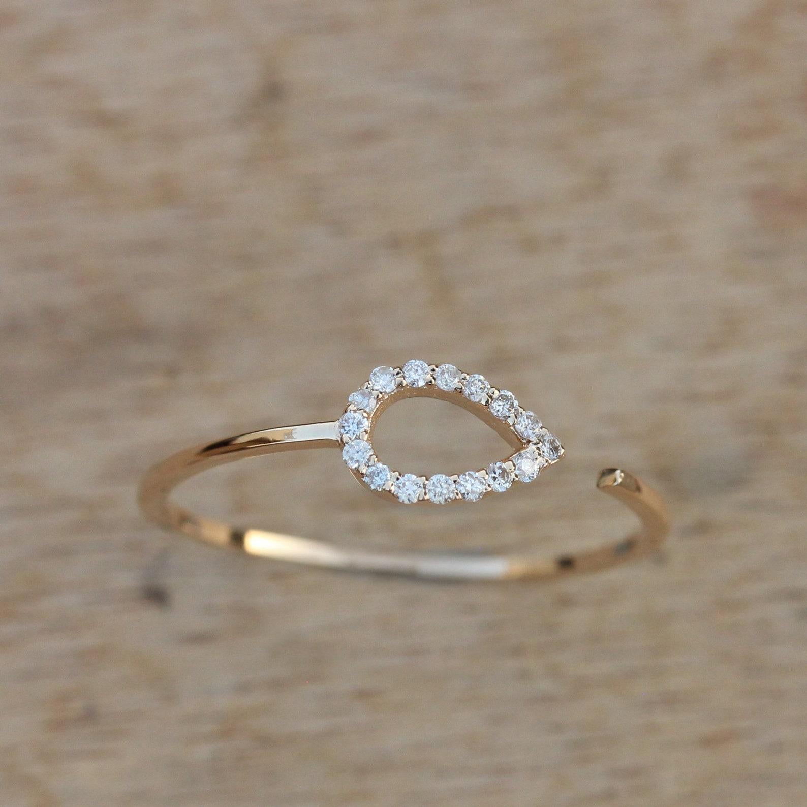 Open Band Ring 14k Gold Genuine Pave Diamond Ring Handmade Summer Jewellery. For Sale 2
