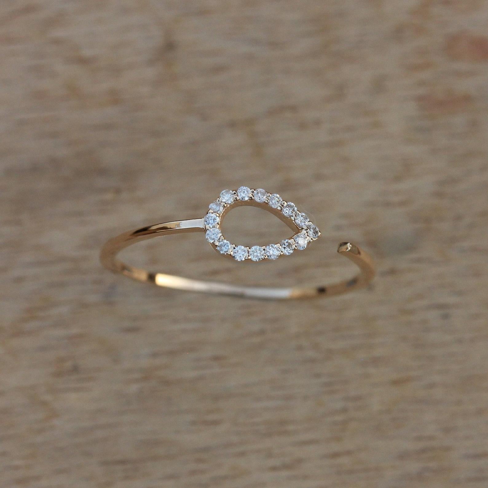 Open Band Ring 14k Gold Genuine Pave Diamond Ring Handmade Summer Jewellery. For Sale 3