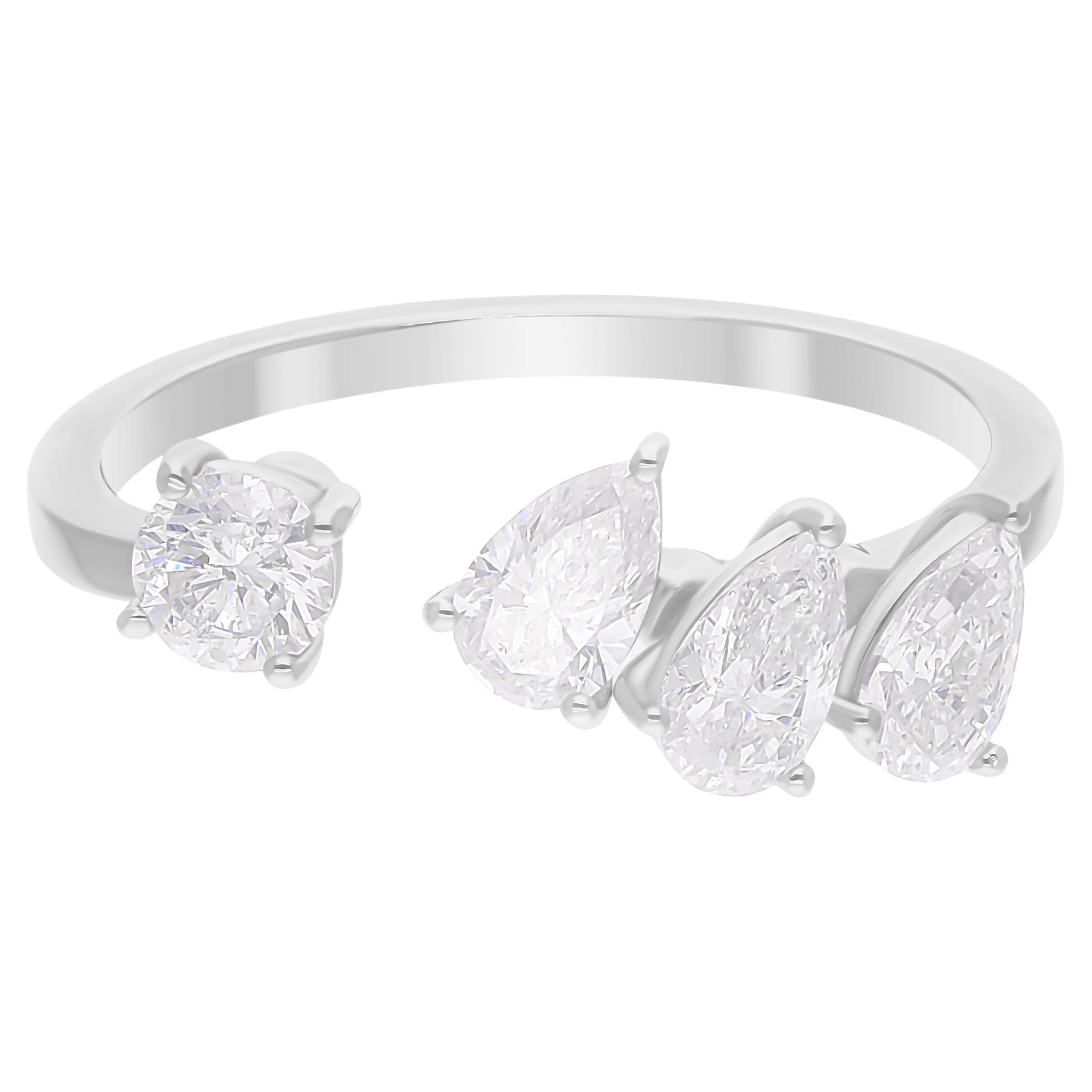 Open Band SI Clarity HI Color 1 Carat Diamond Ring in 14k Solid White Gold