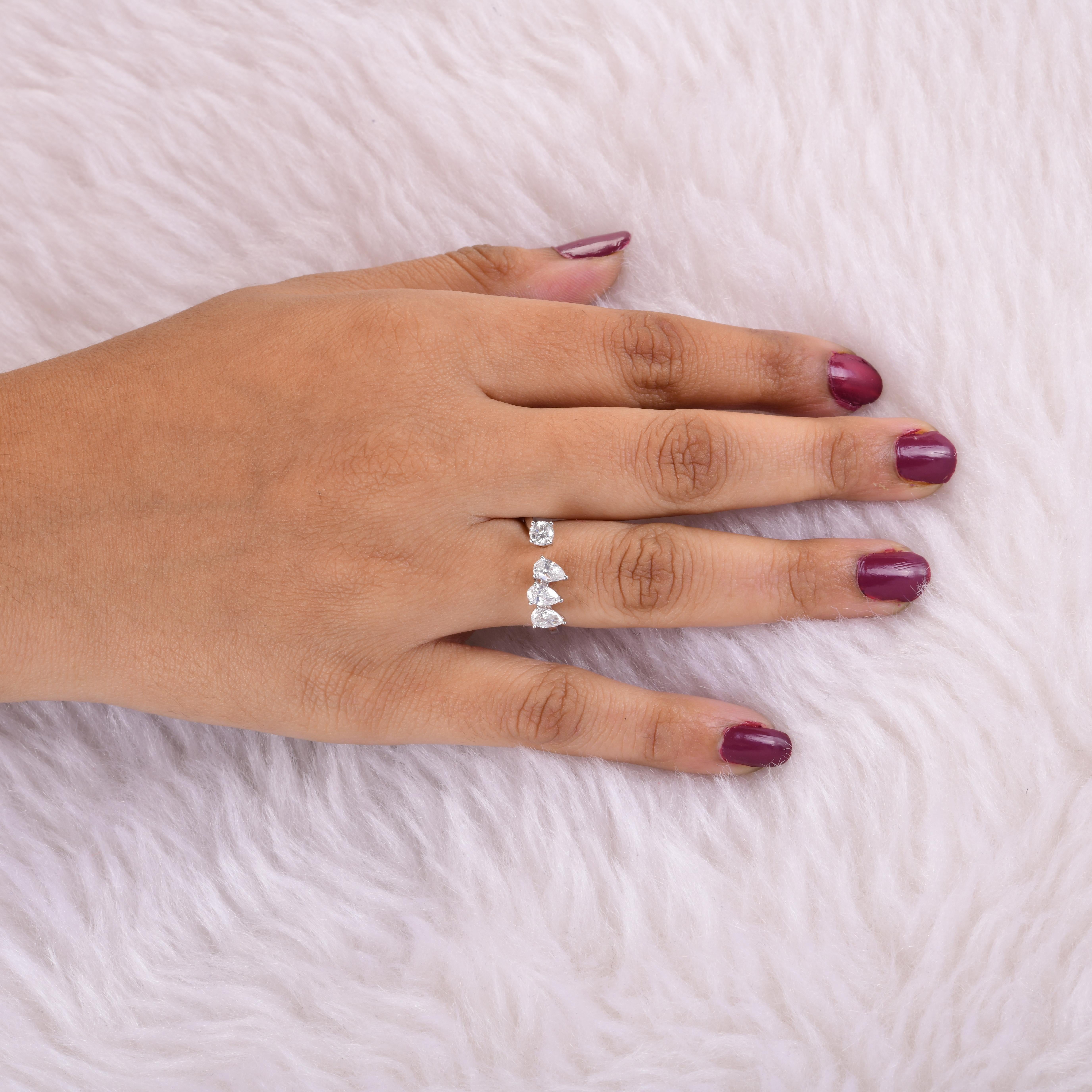 En venta: Anillo de diamantes de 1 quilate de oro blanco macizo de 18 quilates con banda abierta, claridad SI y color HI  2