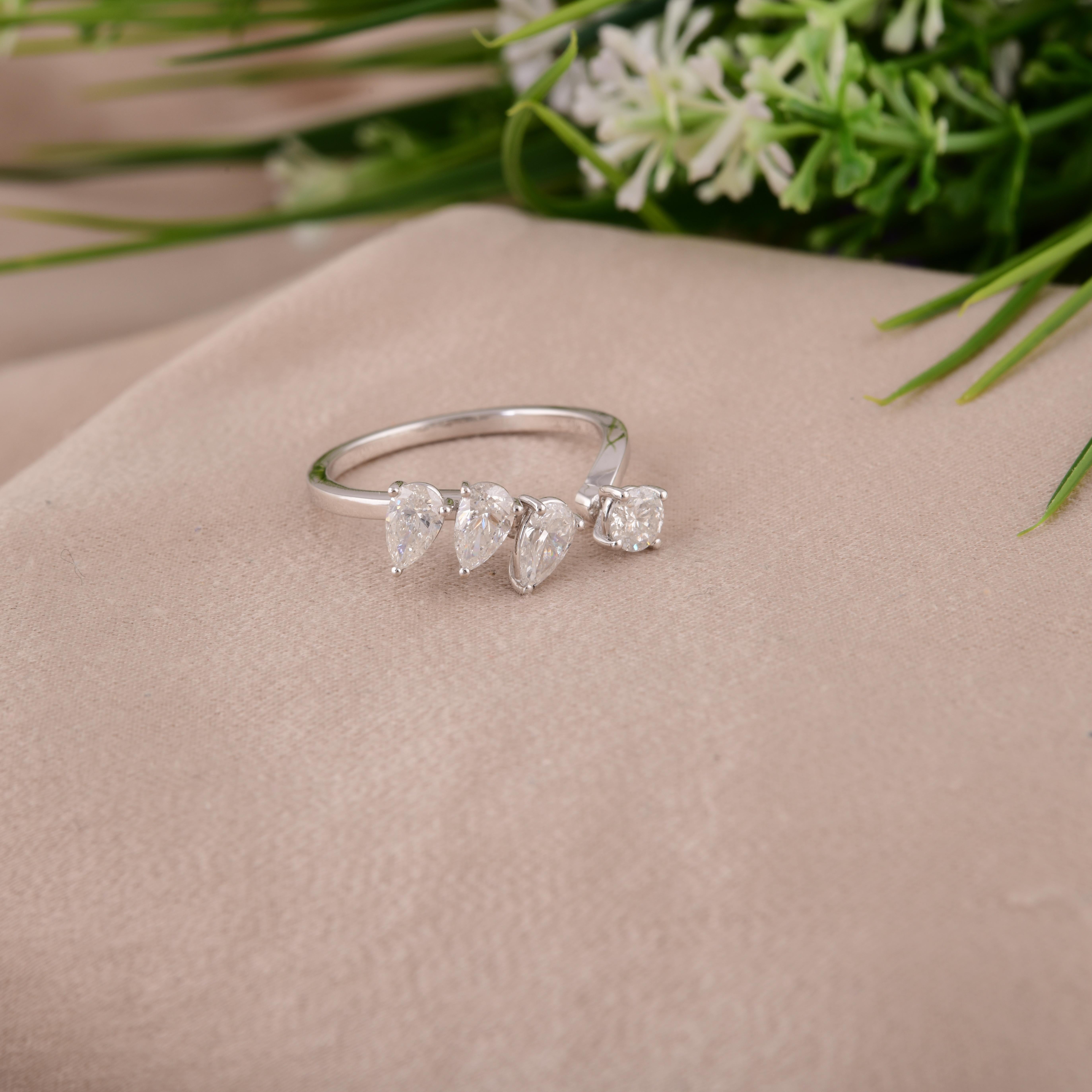 En venta: Anillo de diamantes de 1 quilate de oro blanco macizo de 18 quilates con banda abierta, claridad SI y color HI  3