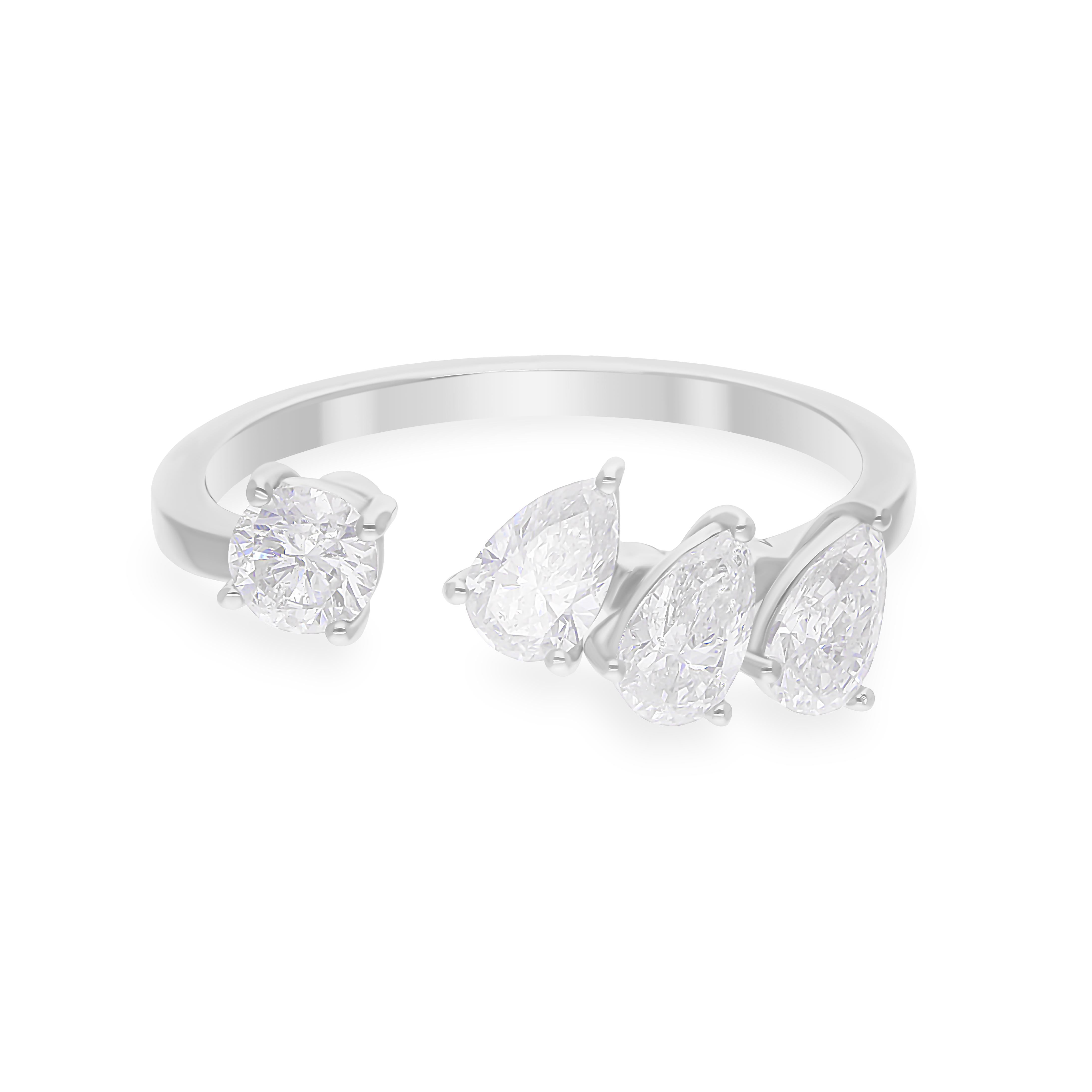 En venta: Anillo de diamantes de 1 quilate de oro blanco macizo de 18 quilates con banda abierta, claridad SI y color HI  4