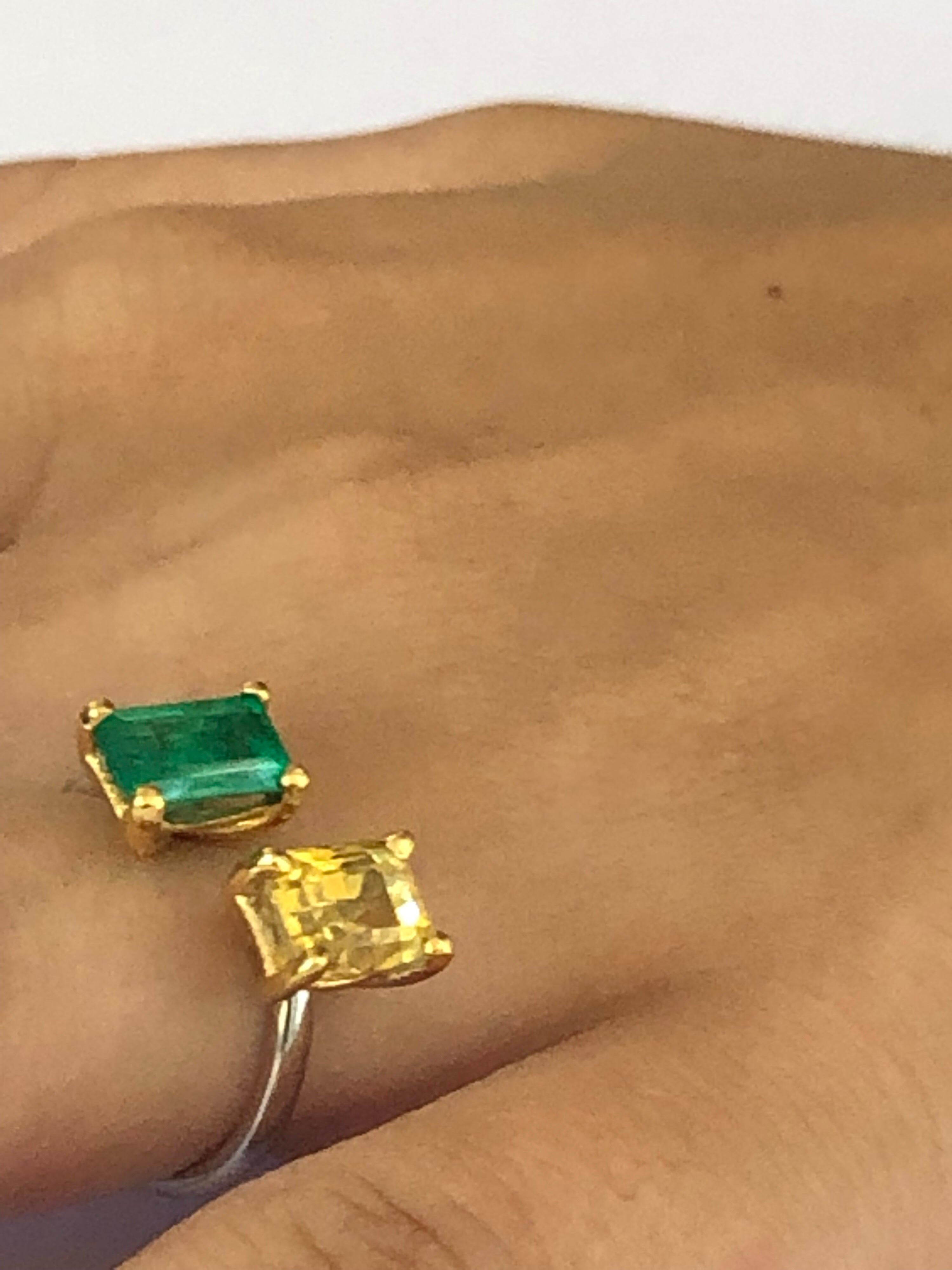 Open Band with Facing EC Emerald and EC Yellow Sapphire Cocktail Ring  5