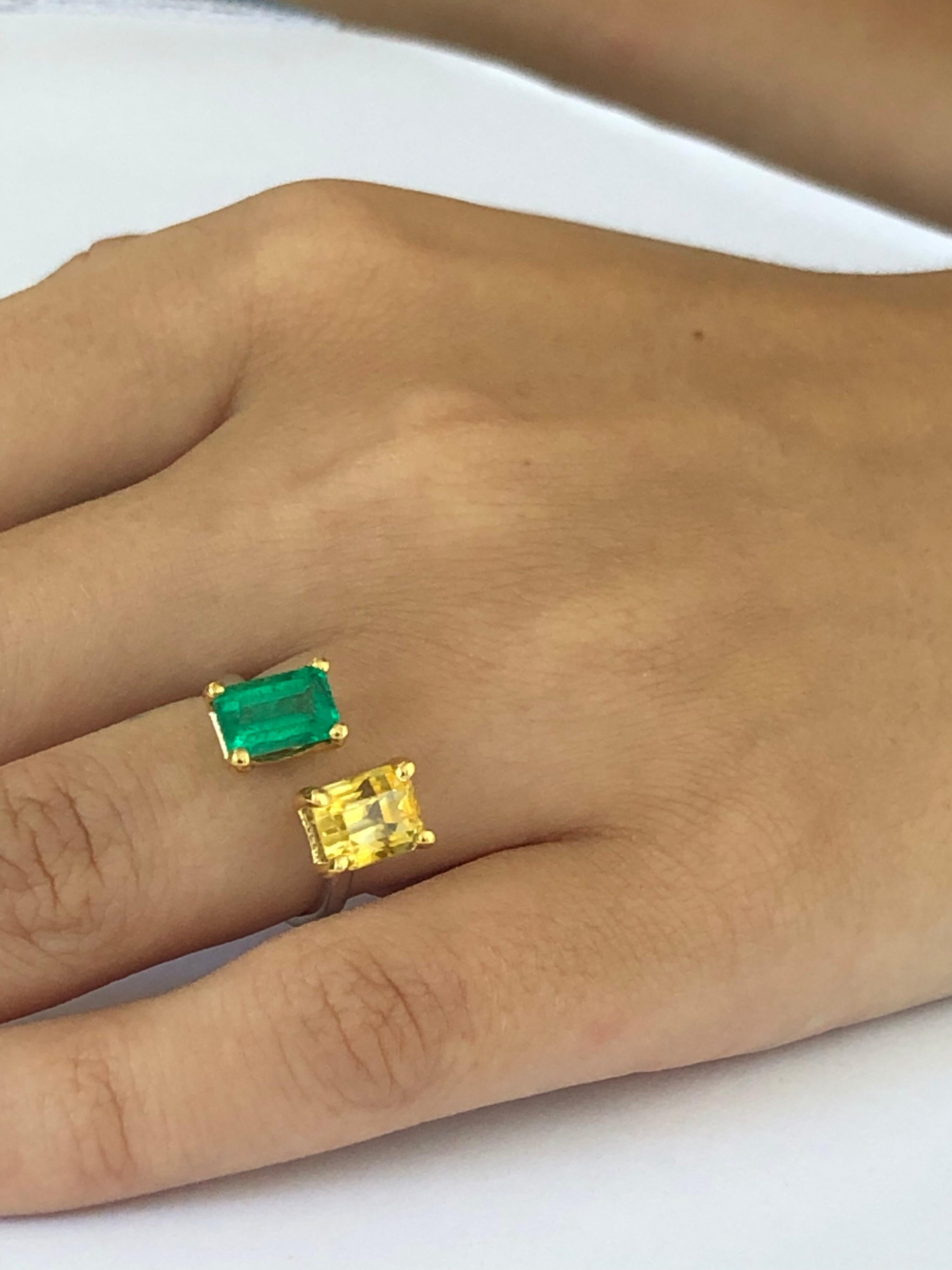 Open Band with Facing EC Emerald and EC Yellow Sapphire Cocktail Ring  2