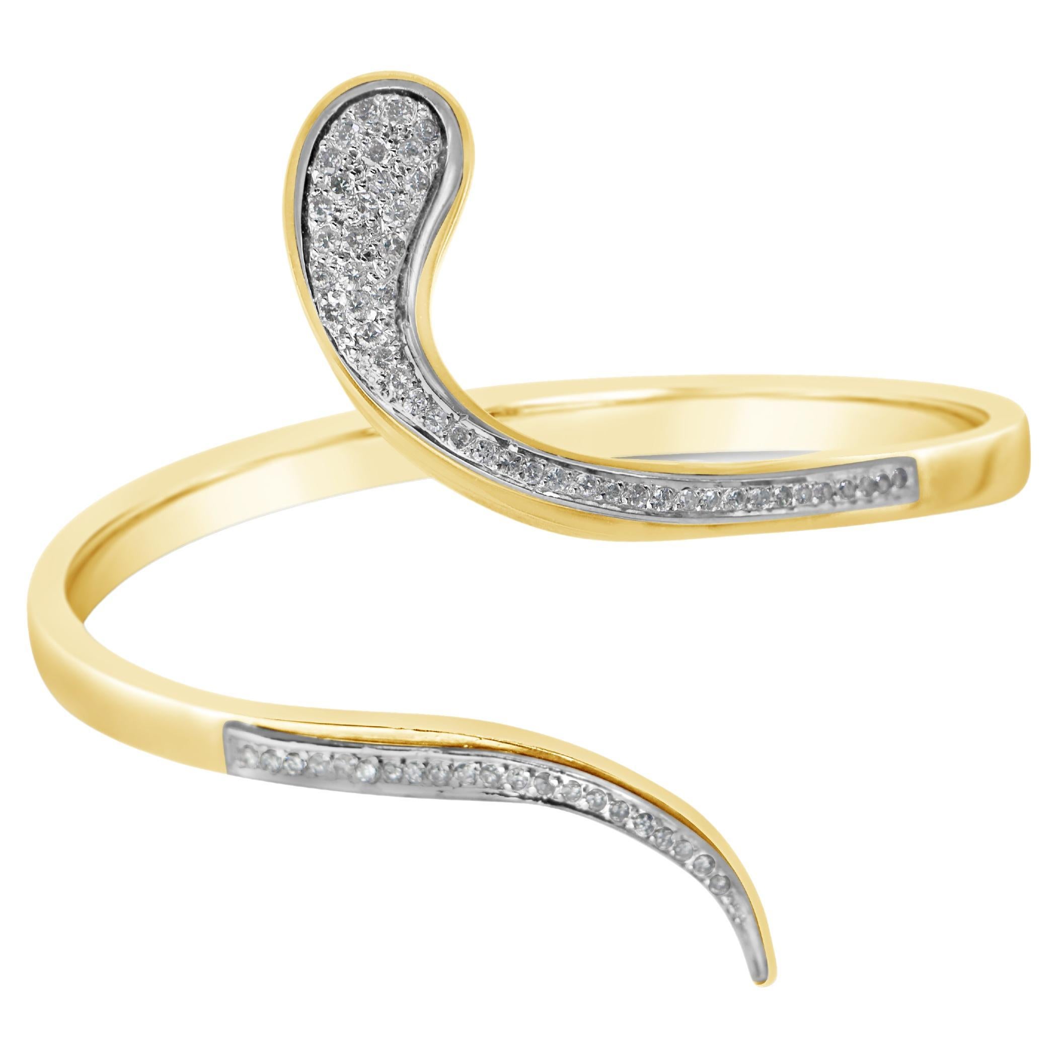 Open Bangle Snake Bracelet in 18Kt Yellow and White Gold Diamonds Pave Setting