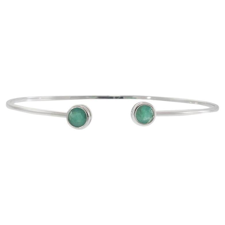 Open Bangle with Round Bezel-Set Emeralds in 18KT White Gold For Sale