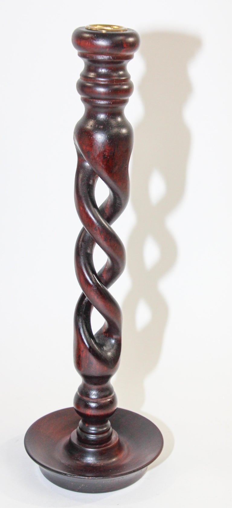 Open Barley Twist Wooden English Candlesticks a Pair at 1stDibs