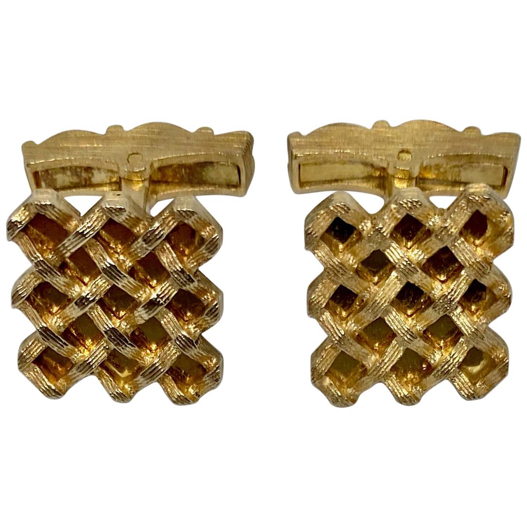 Open Basketweave Cufflinks in 14 Karat Yellow Gold For Sale