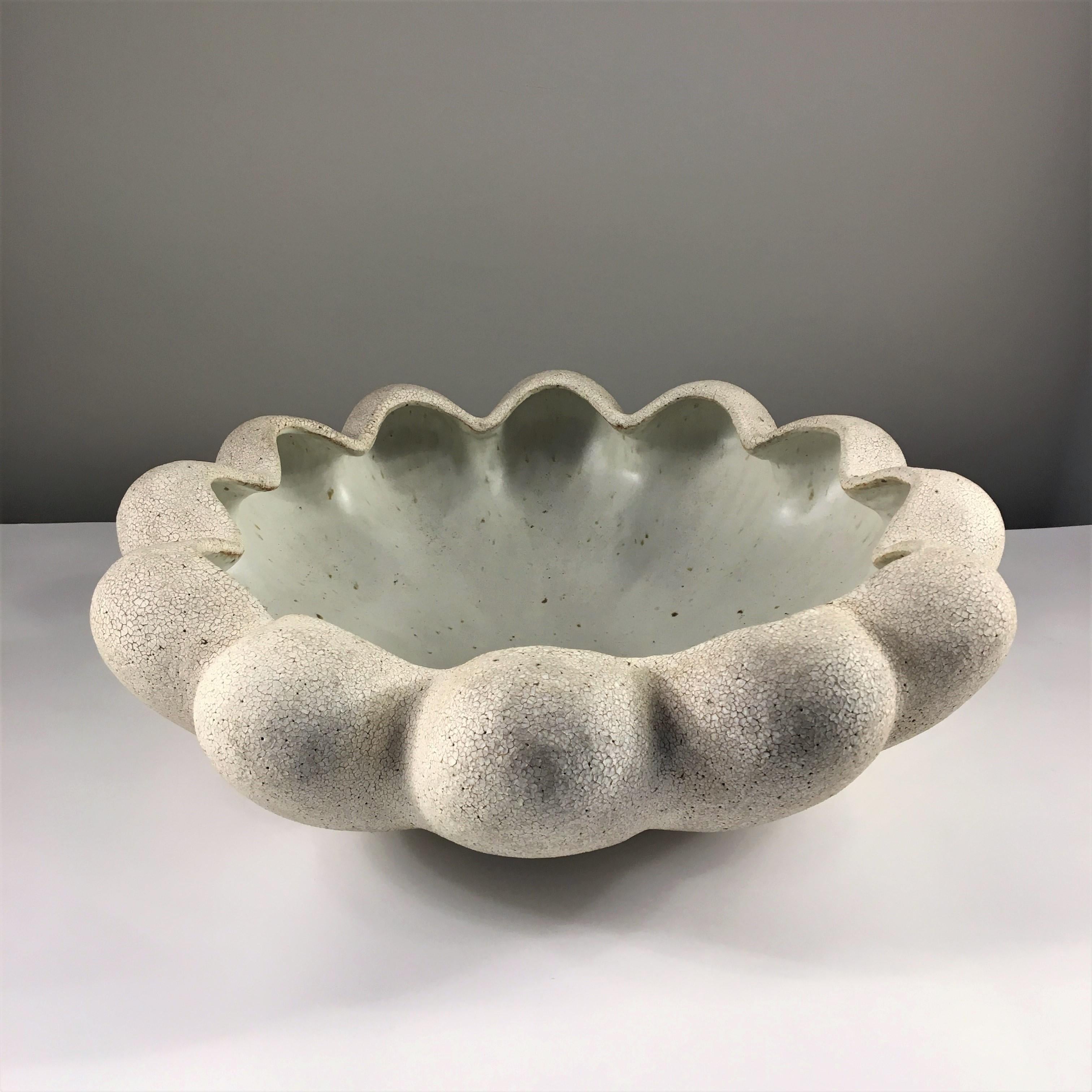 Organic Modern Open Blossom Bowl with Inner Glaze by Yumiko Kuga For Sale