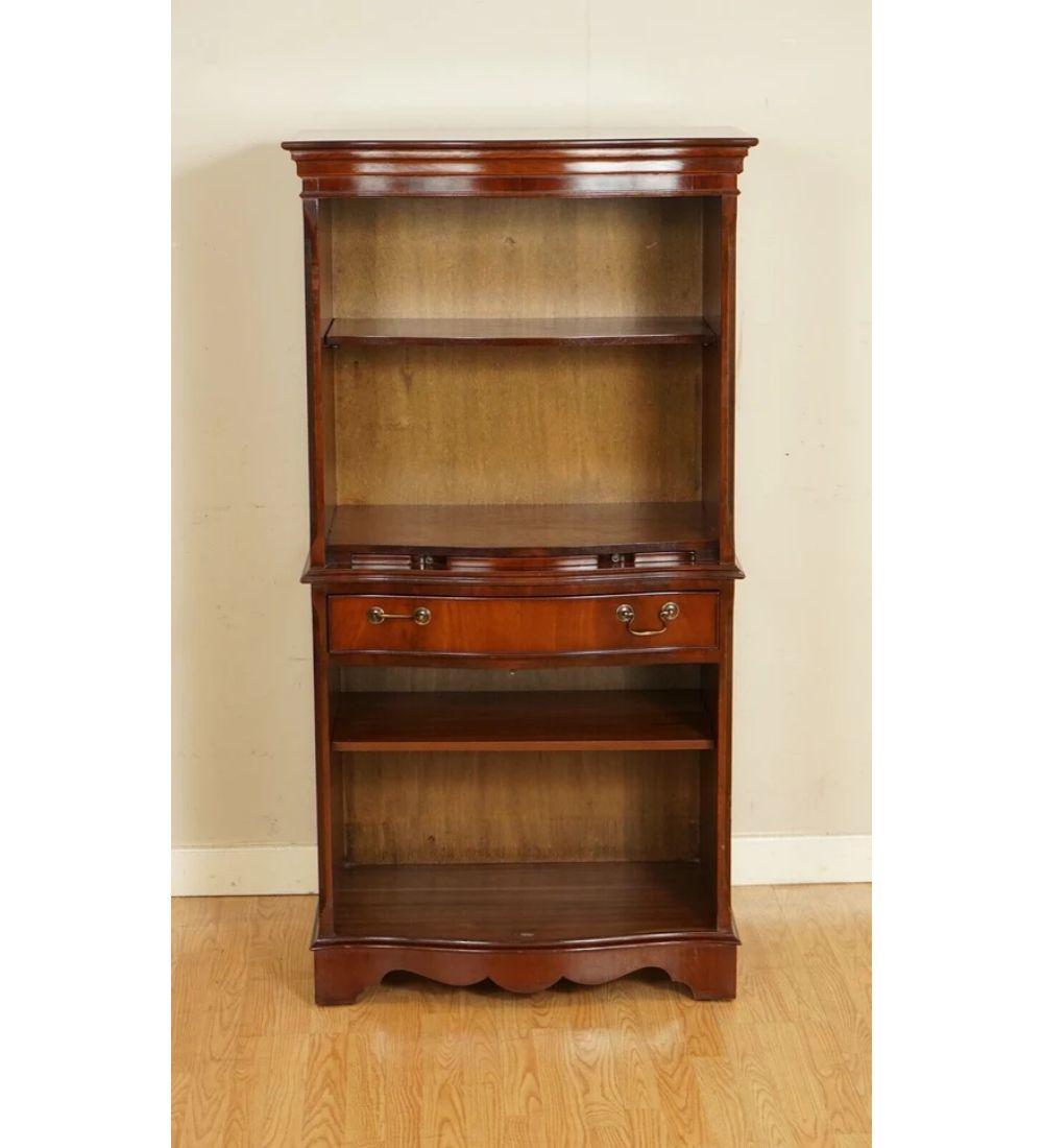 Hand-Crafted Open Bookcase Cabinet with Shelves Serving Tray and Drawer For Sale