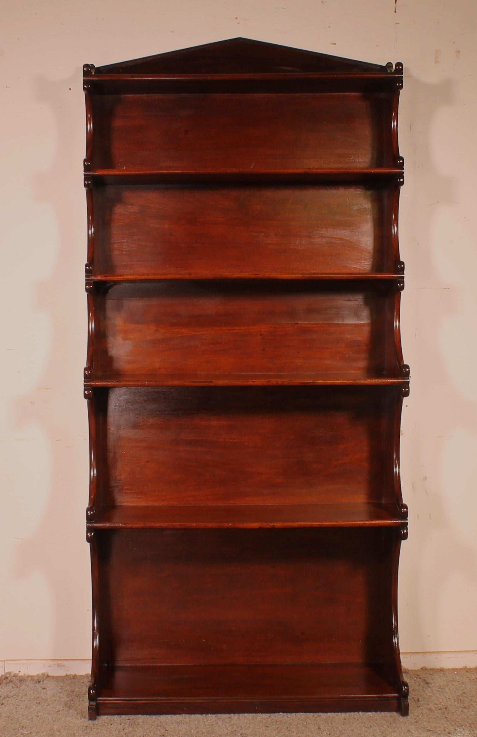 Victorian Open Bookcase Called Waterfall in Mahogany from the 19th Century For Sale