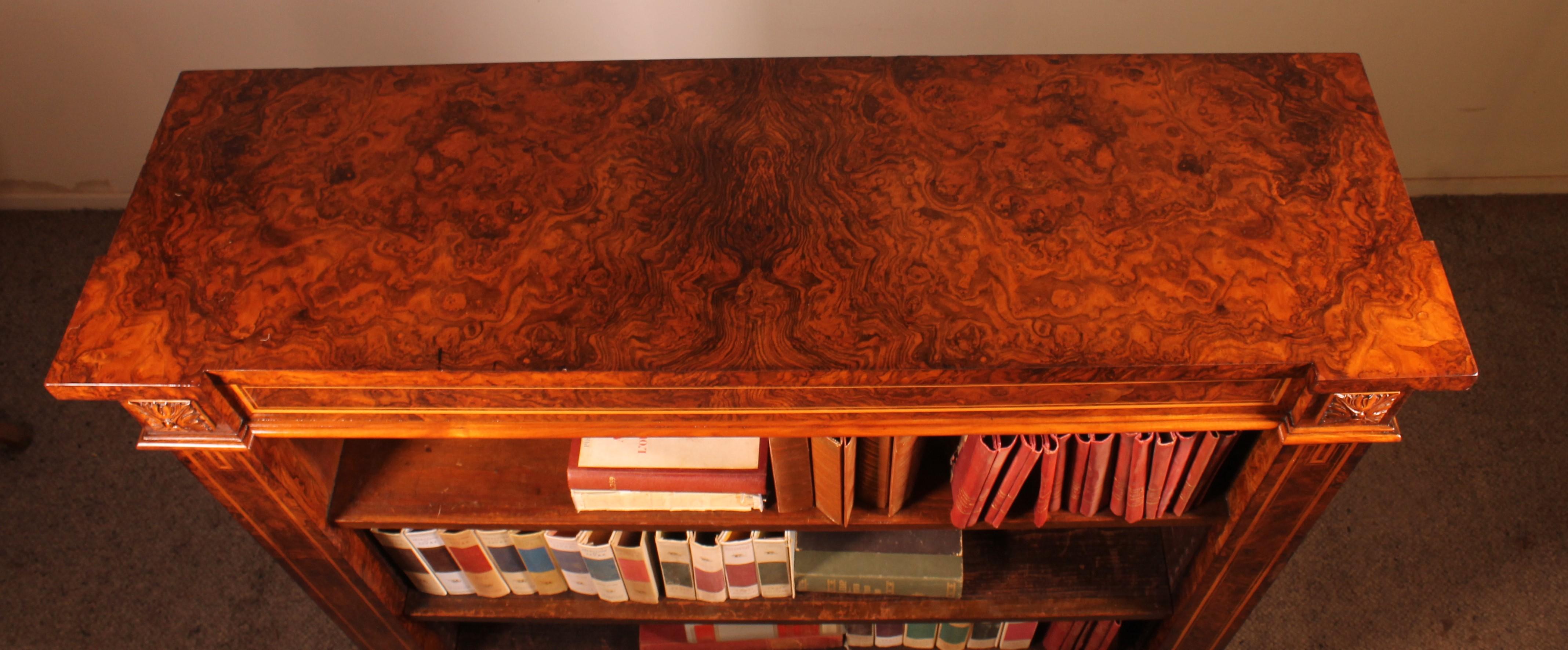 Bibliothèque ouverte en ronce de noyer Circa 1820 en vente 6