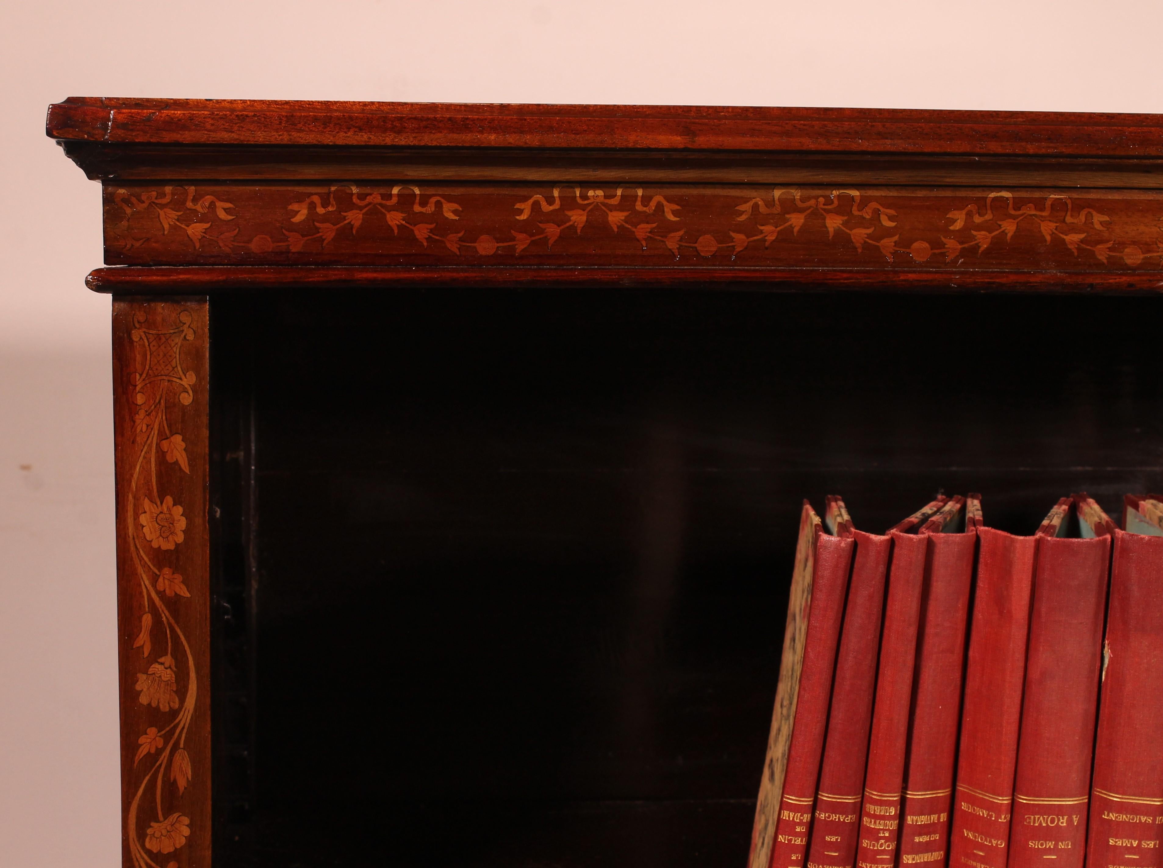 Open Bookcase In Mahogany And Marquetry From The 19th Century-england In Good Condition For Sale In Brussels, Brussels
