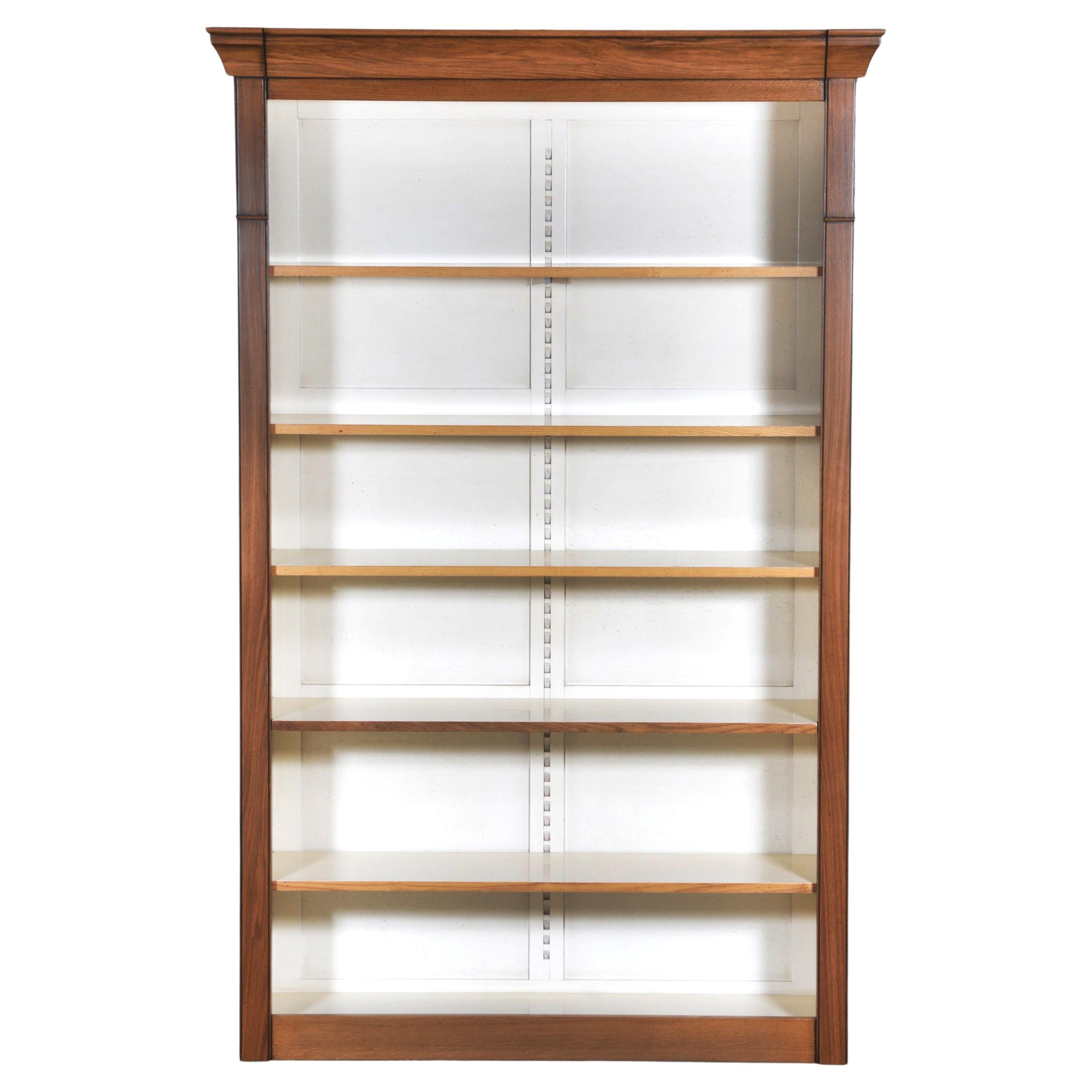Open Bookcase in Solid Oak, Wooden Stained and White-Cream Lacquered For Sale