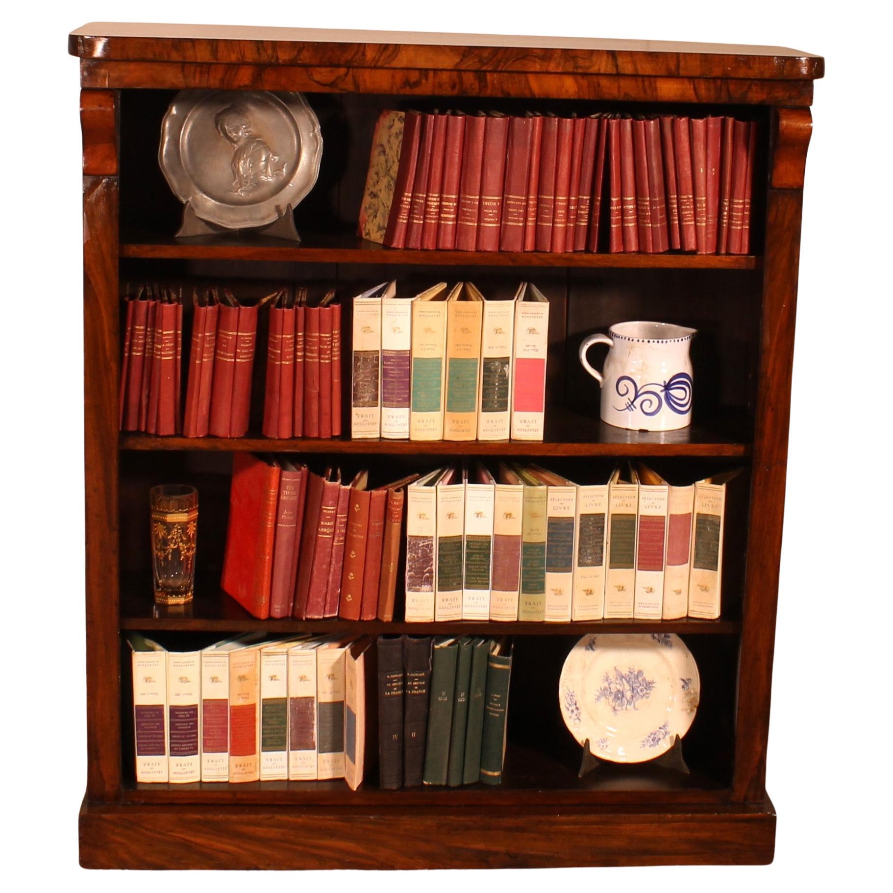 Mid19th Century Victorian Figured Walnut DoubleSided Open Dwarf Bookcase For Sale at 1stDibs