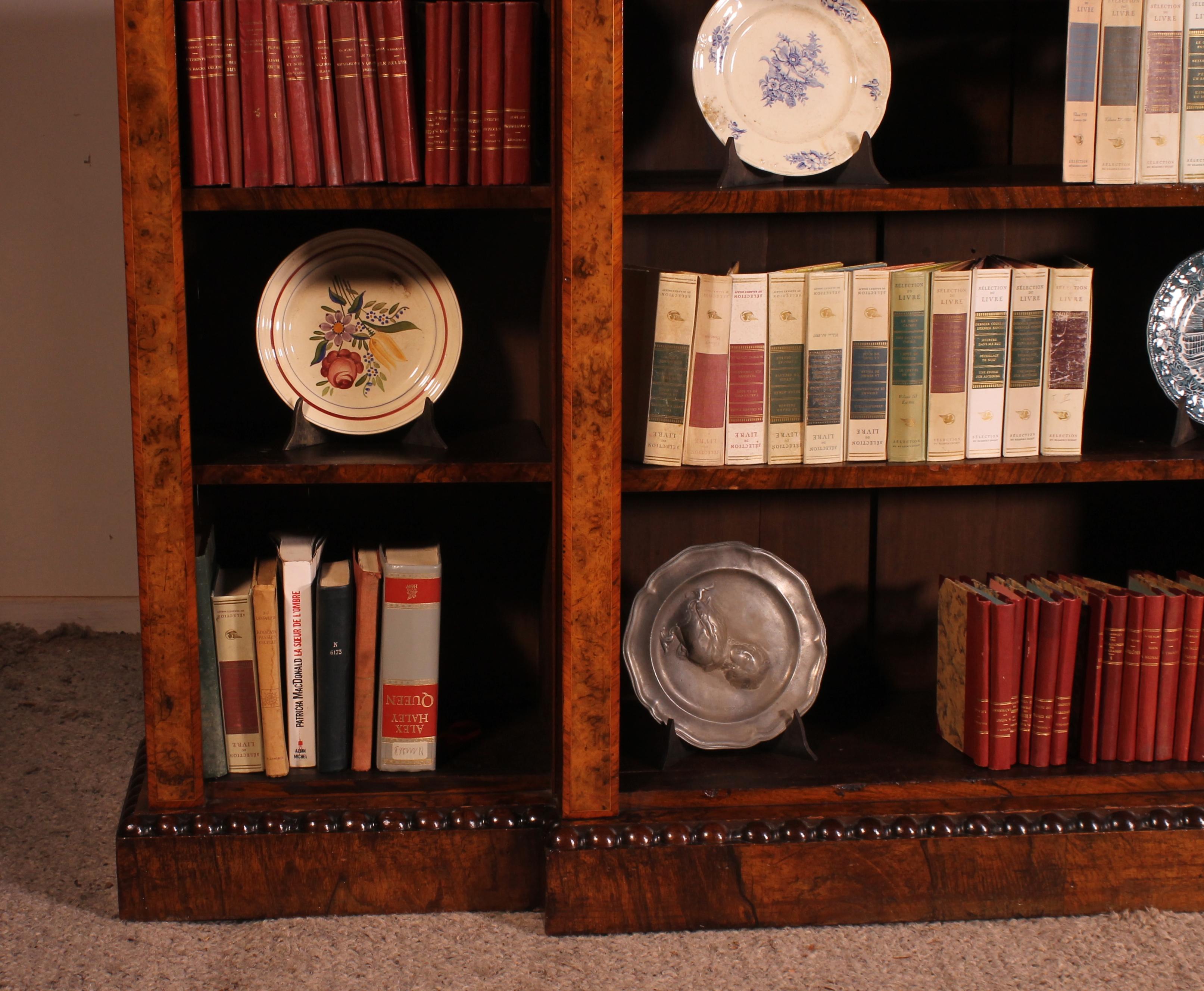 Open Bookcase in Walnut and Burl Walnut, 19th Century 1