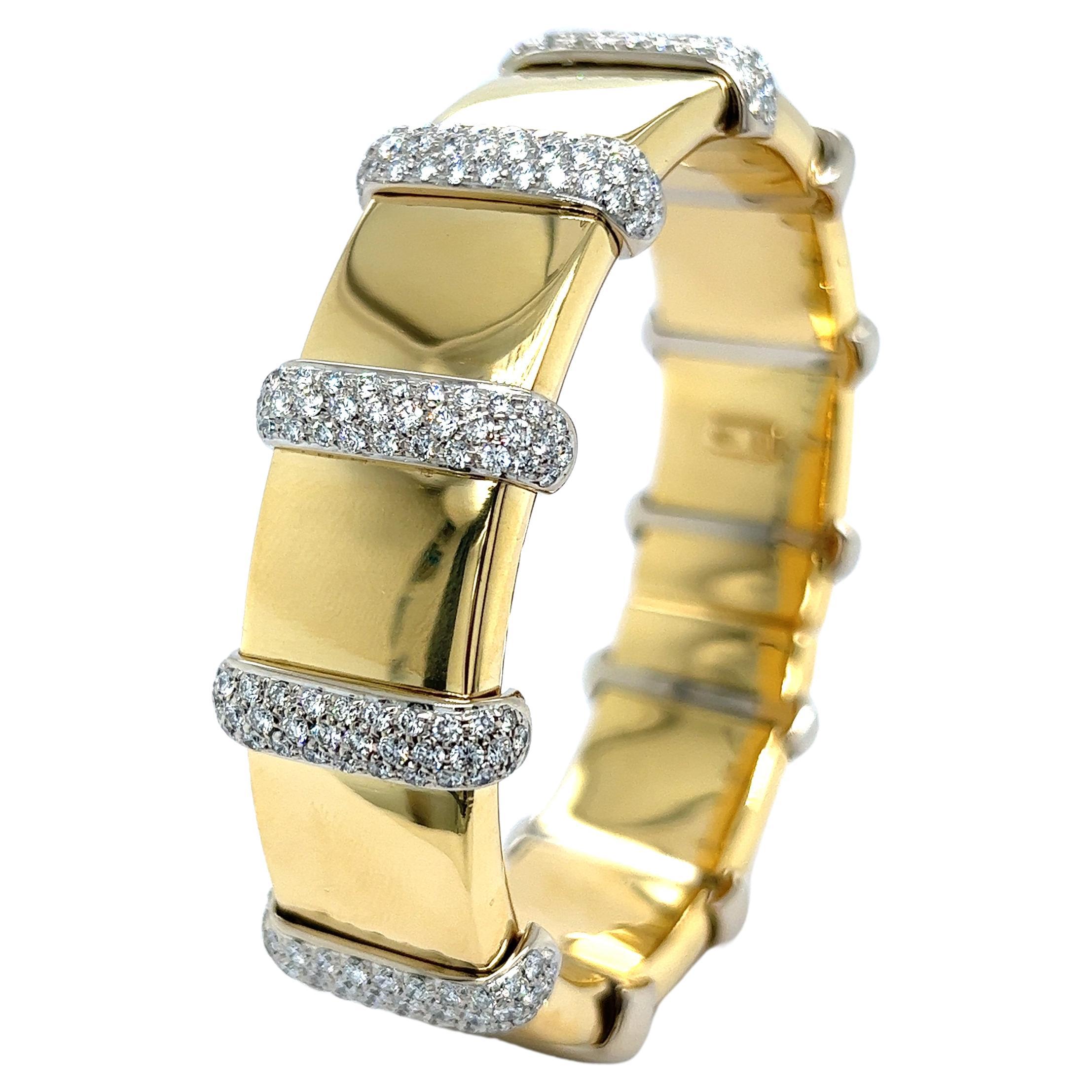 Cuff Bracelet with Diamonds in 18 Karat Yellow Gold  